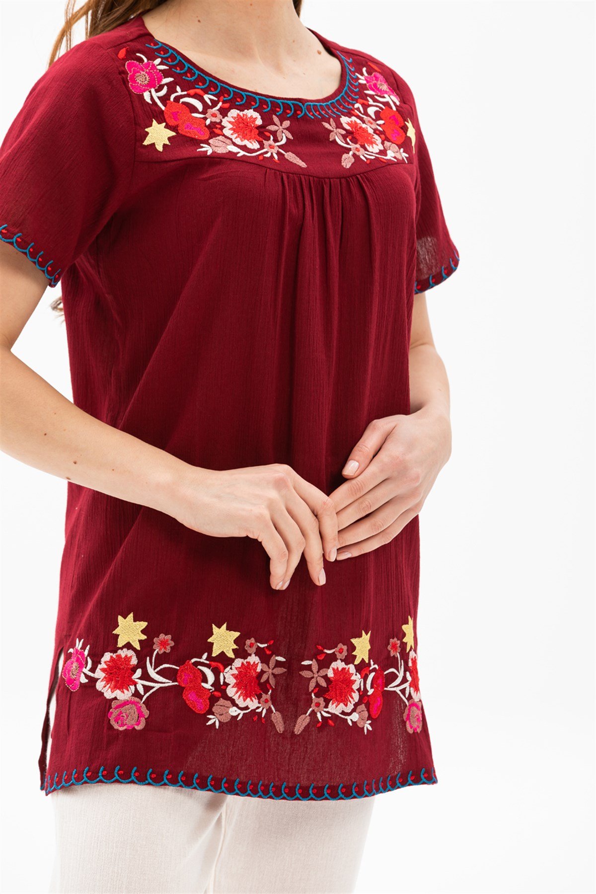 Aynur Şile Bezi Bluz Bordo