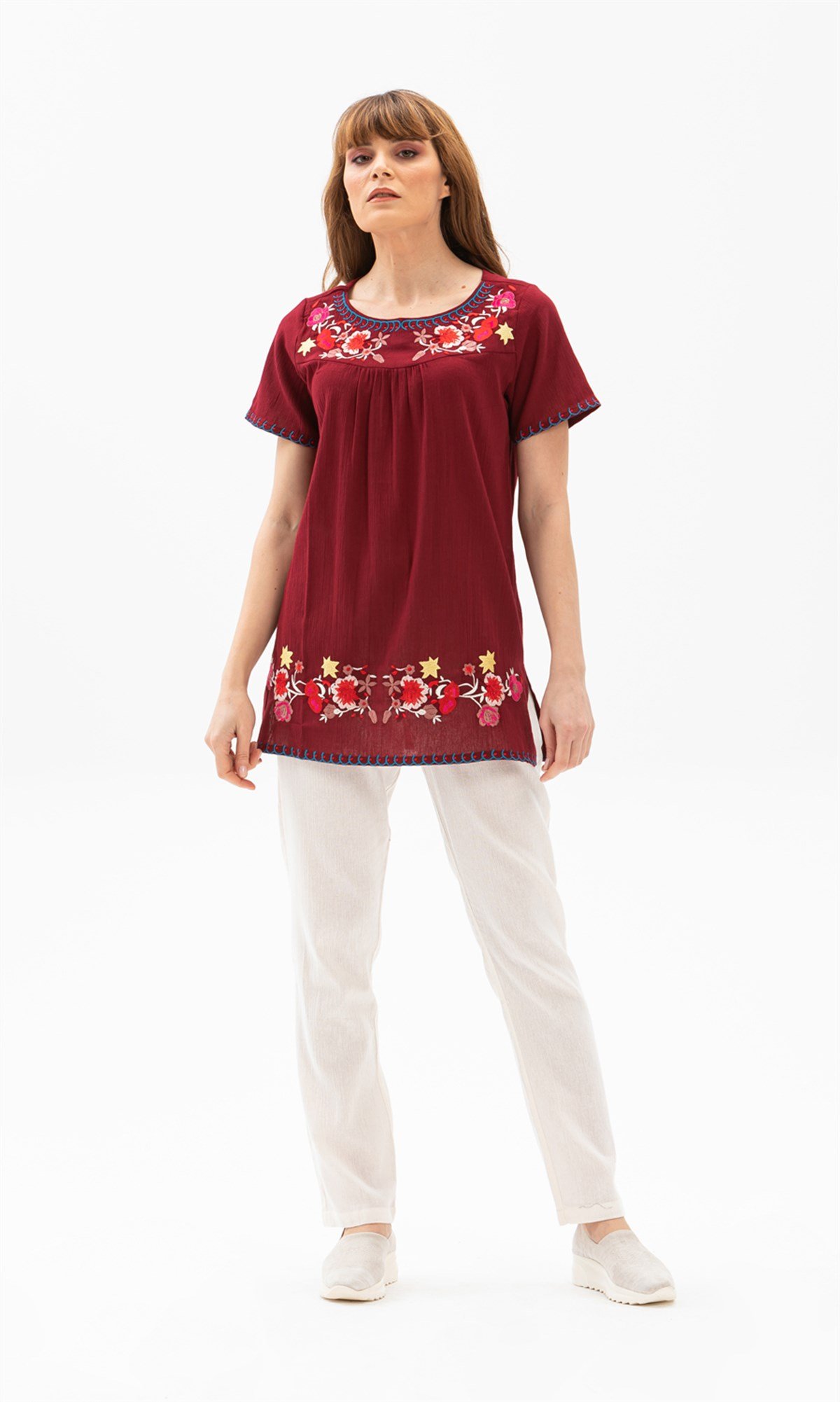 Aynur Şile Bezi Bluz Bordo