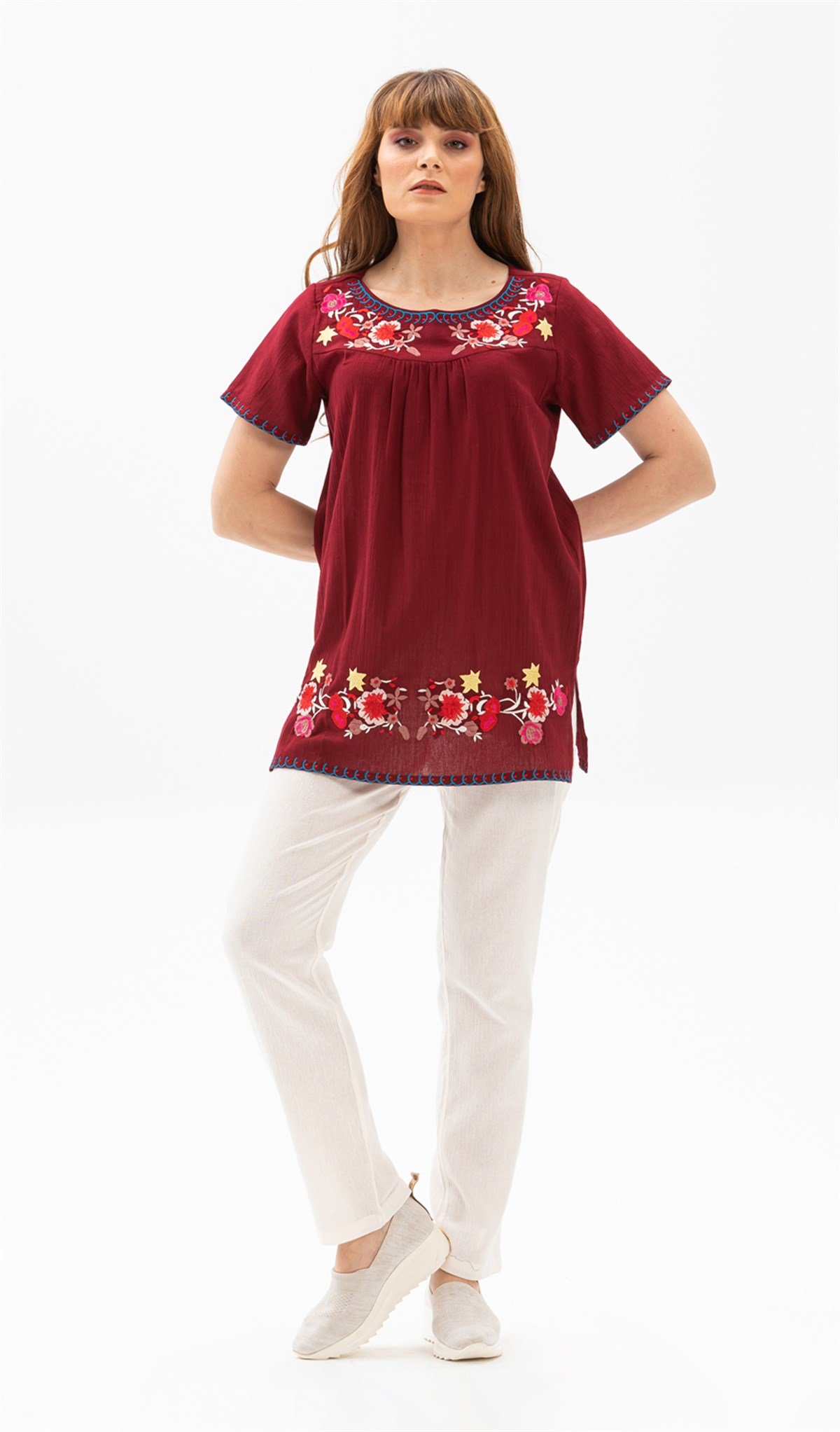 Aynur Şile Bezi Bluz Bordo