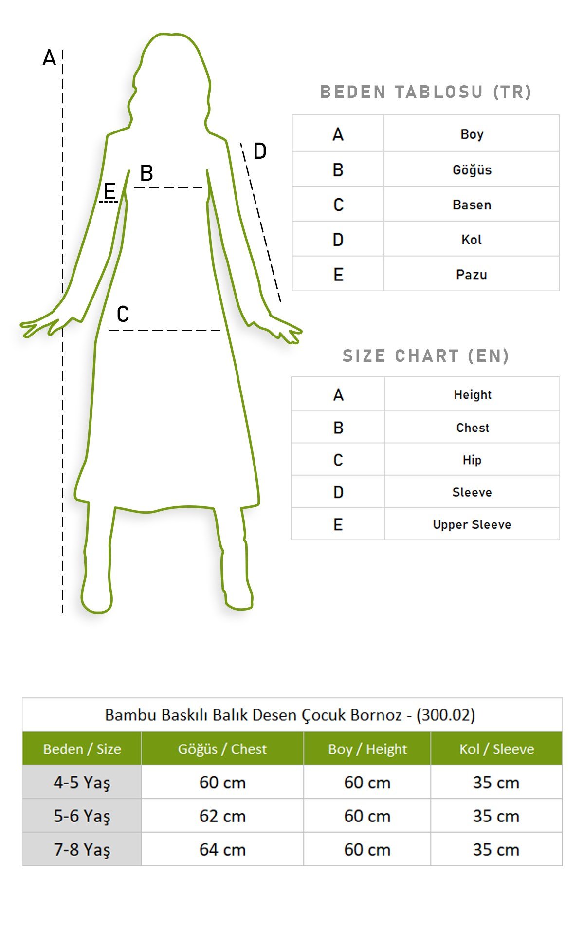 Bambu Baskılı Balık Desen Çocuk Bornoz Krem Krm