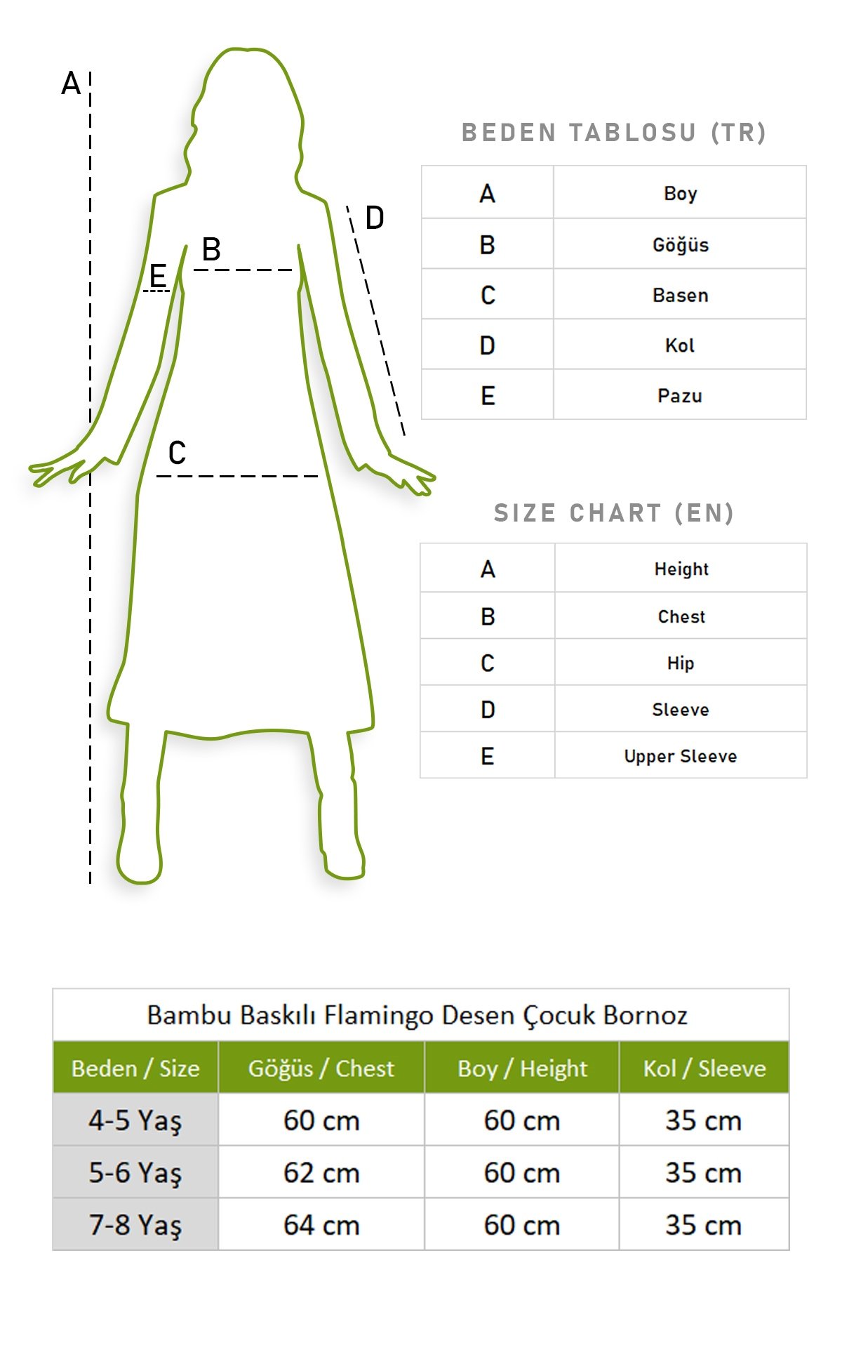 Bambu Baskılı Flamingo Desen Çocuk Bornoz Krem Krm