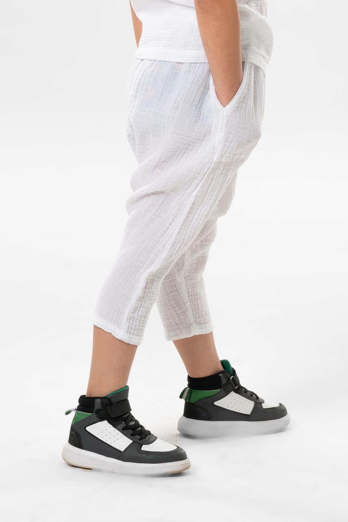 Batı Yazlık Müslin Çocuk Şalvar Beyaz Byz