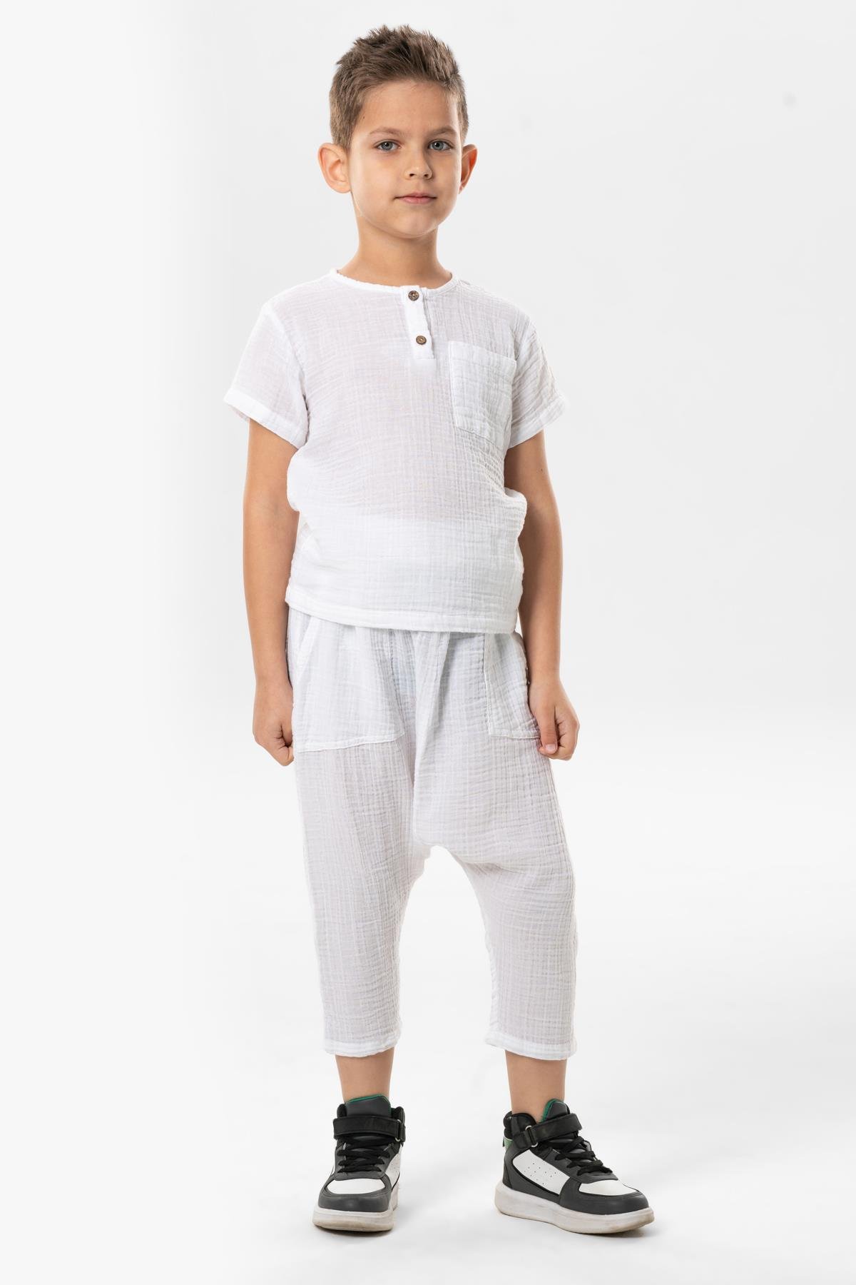 Batı Yazlık Müslin Çocuk Şalvar Beyaz Byz