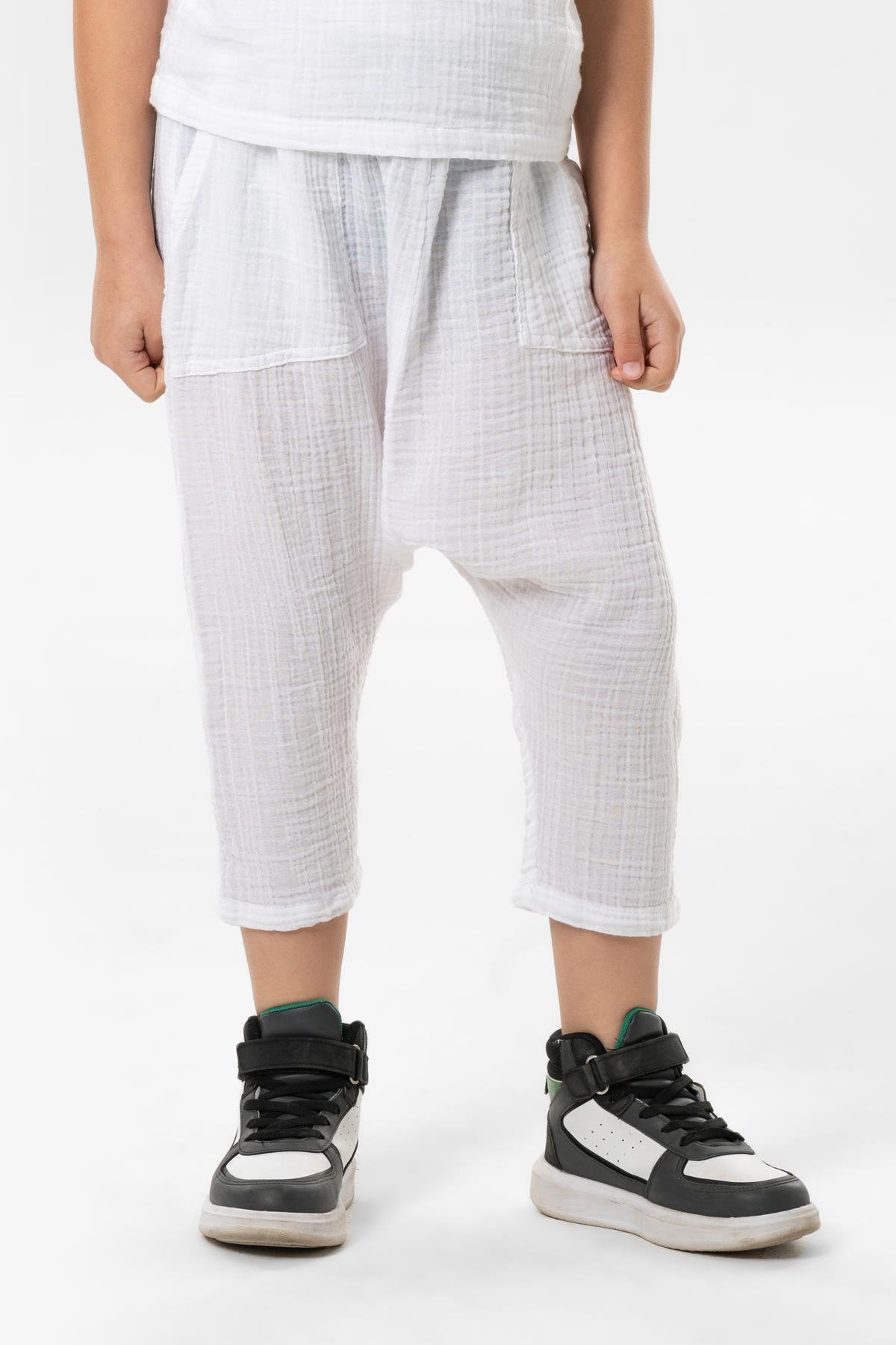 Batı Yazlık Müslin Çocuk Şalvar Beyaz Byz