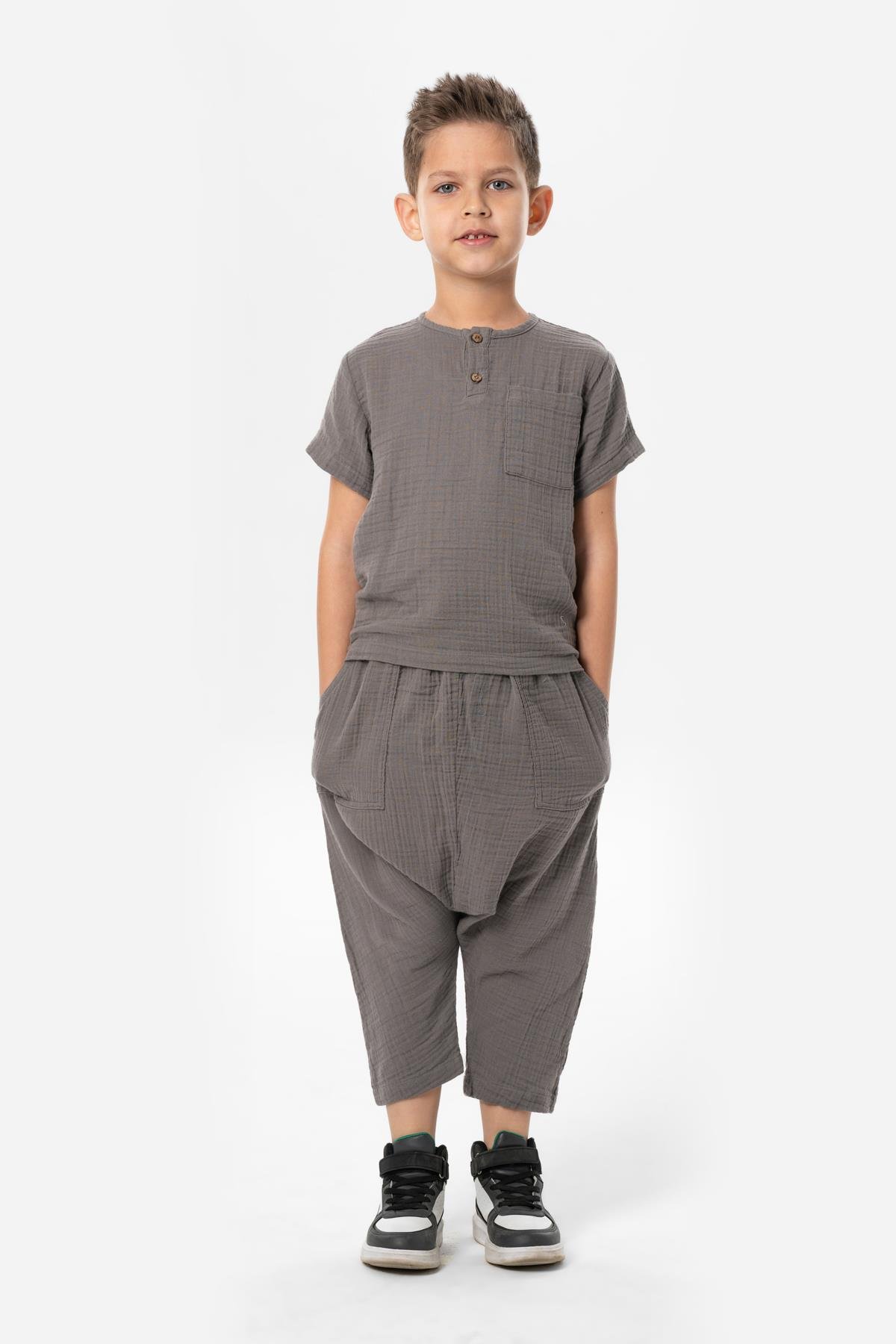 Batı Yazlık Müslin Çocuk Şalvar Gri Gri