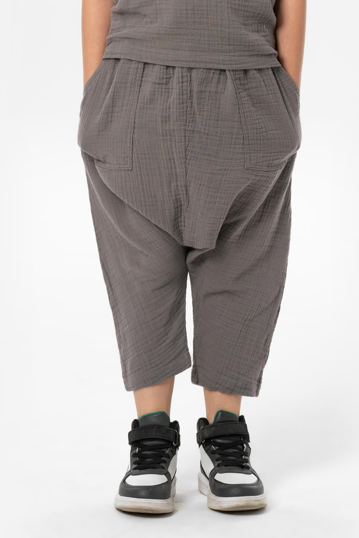 Batı Yazlık Müslin Çocuk Şalvar Gri Gri