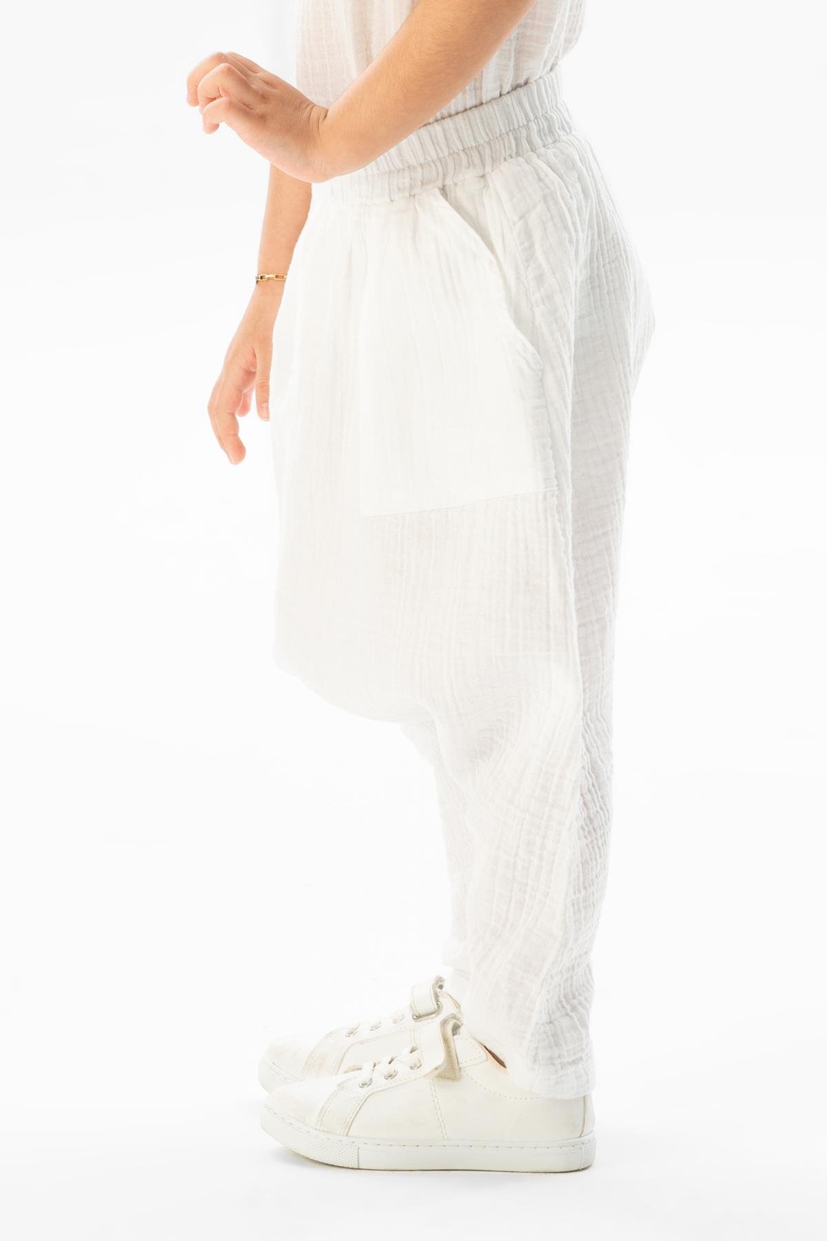 Batı Yazlık Müslin Kız Çocuk Şalvar Beyaz Byz