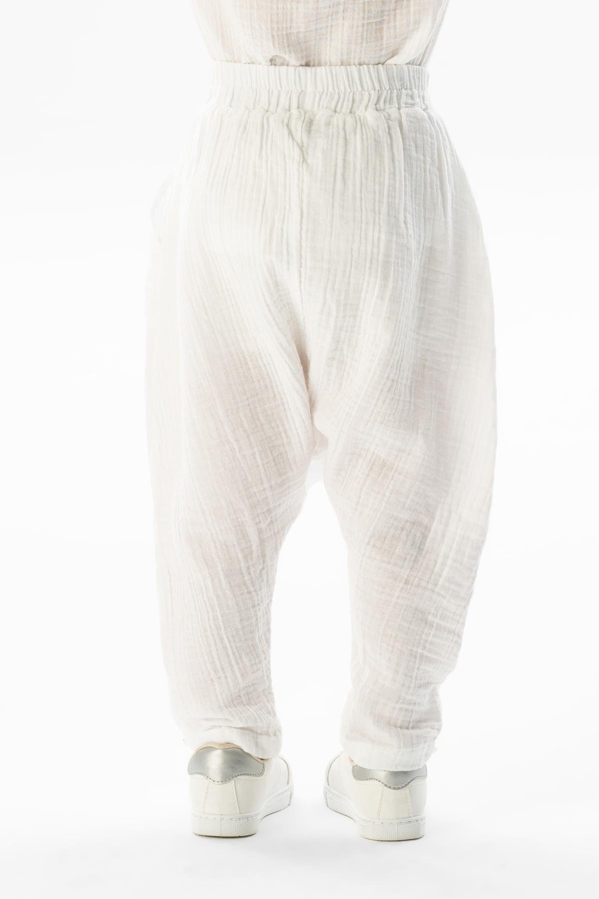 Batı Yazlık Müslin Kız Çocuk Şalvar Beyaz Byz