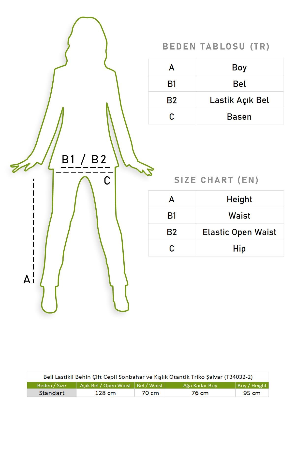 Beli Lastikli Behin Çift Cepli Sonbahar ve Kışlık Otantik Triko Şalvar Haki Hk