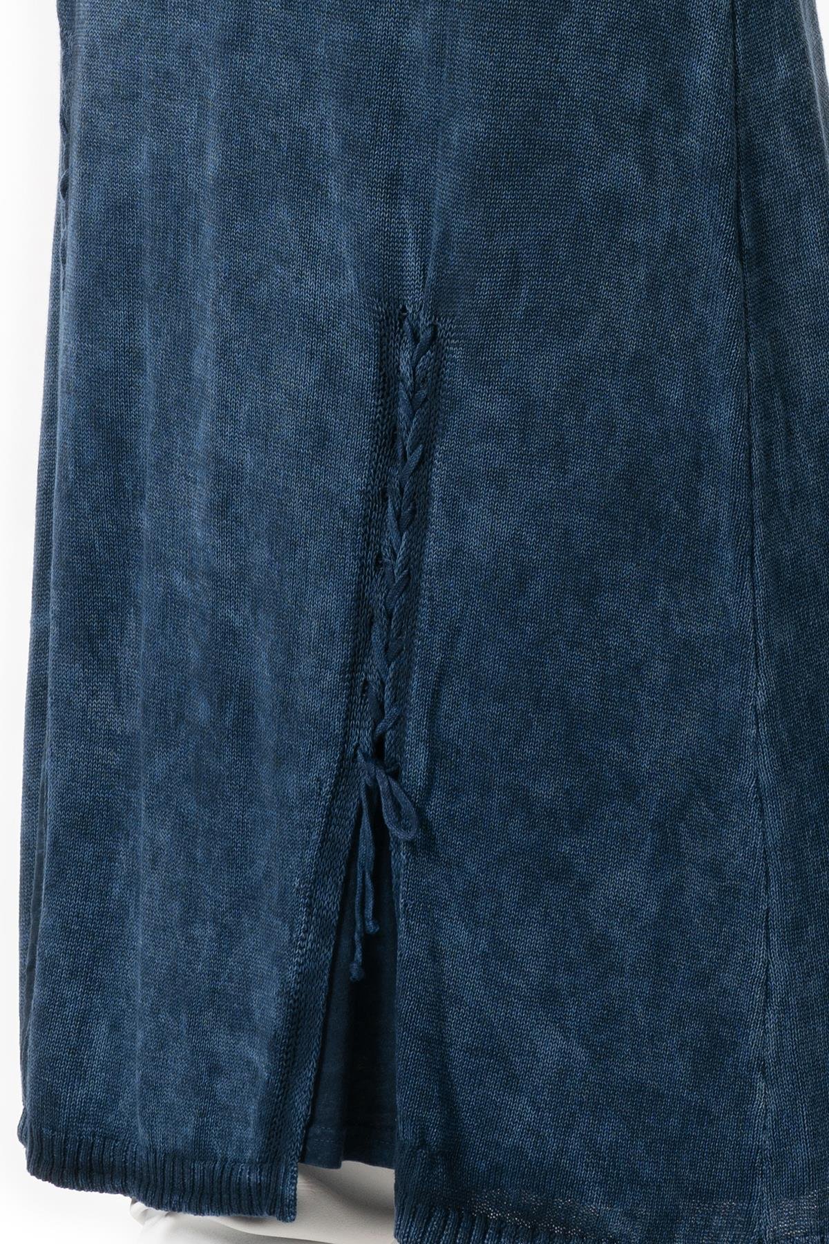 Elastic Waist Berra Binding Detailed Fall and Winter Long Knitwear Skirt Indigo