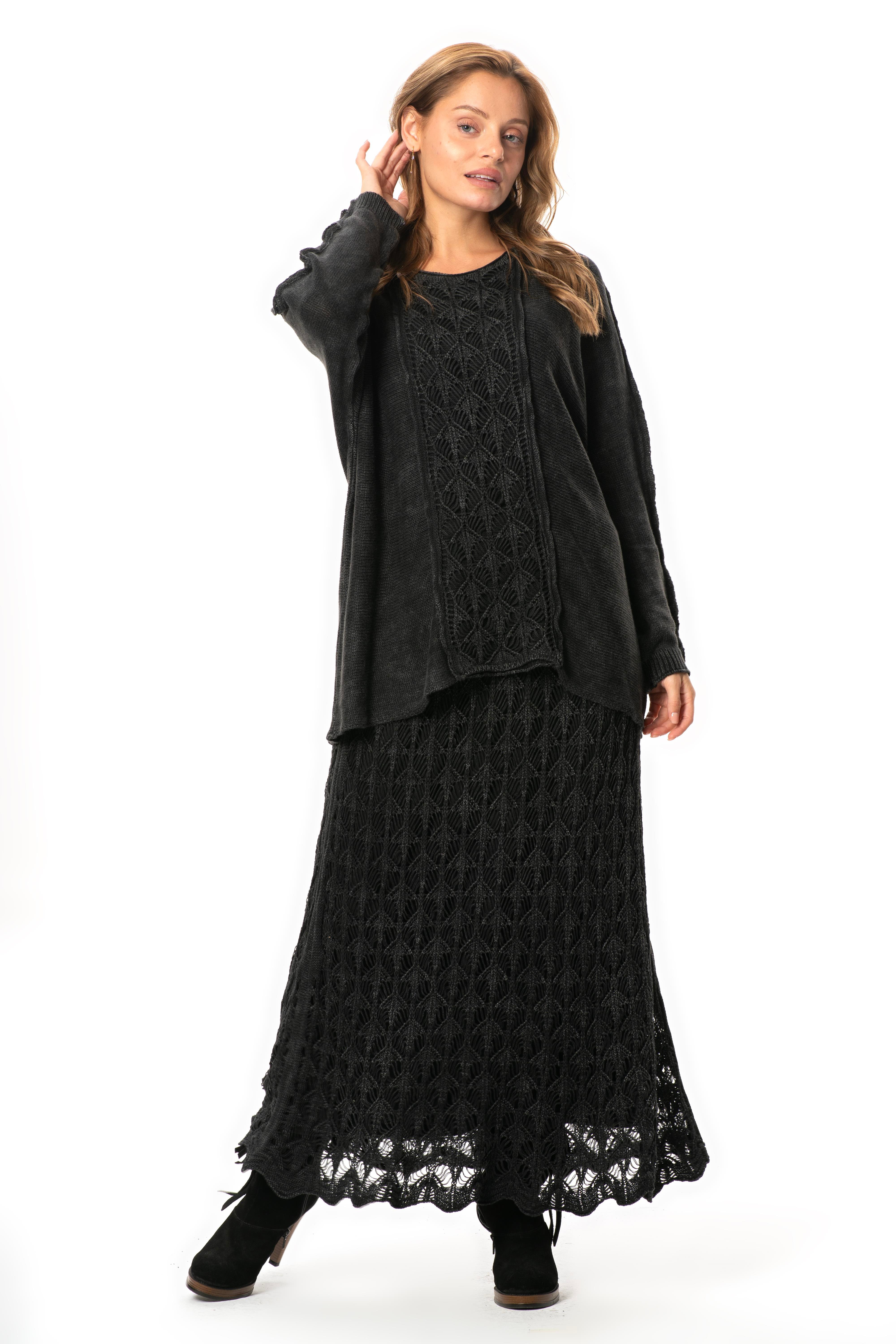 Beli Lastikli Elvan Sonbahar ve Kışlık Uzun Örgü Triko Etek Füme Fm