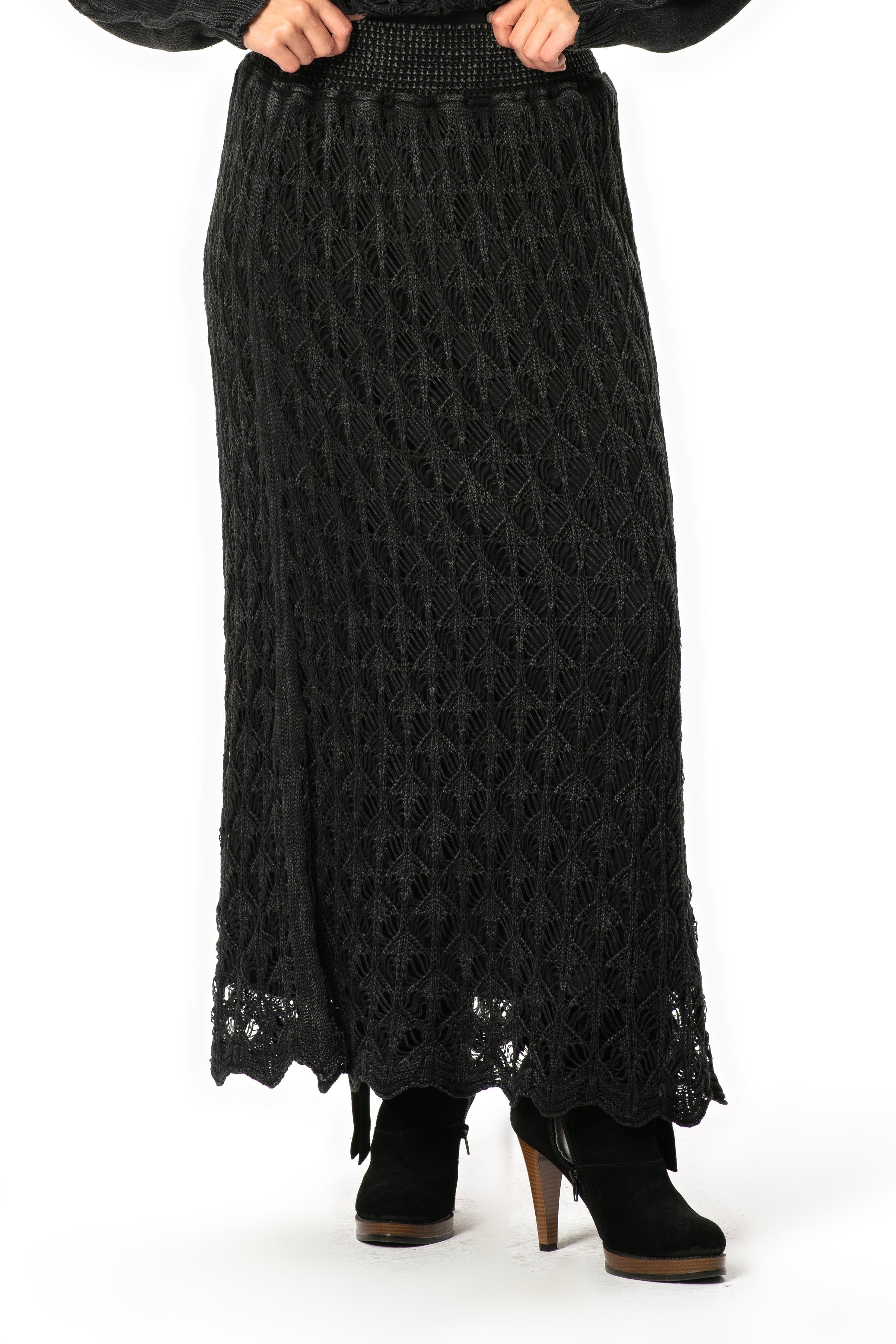 Beli Lastikli Elvan Sonbahar ve Kışlık Uzun Örgü Triko Etek Füme Fm