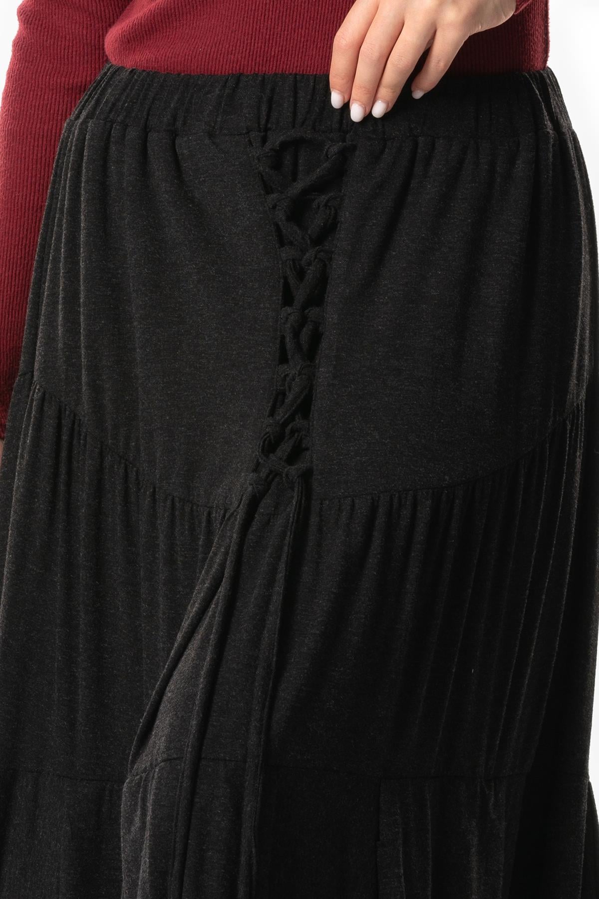 Karsu Asymmetric Cut Long Combed Viscose Skirt Elastic Waist Gray