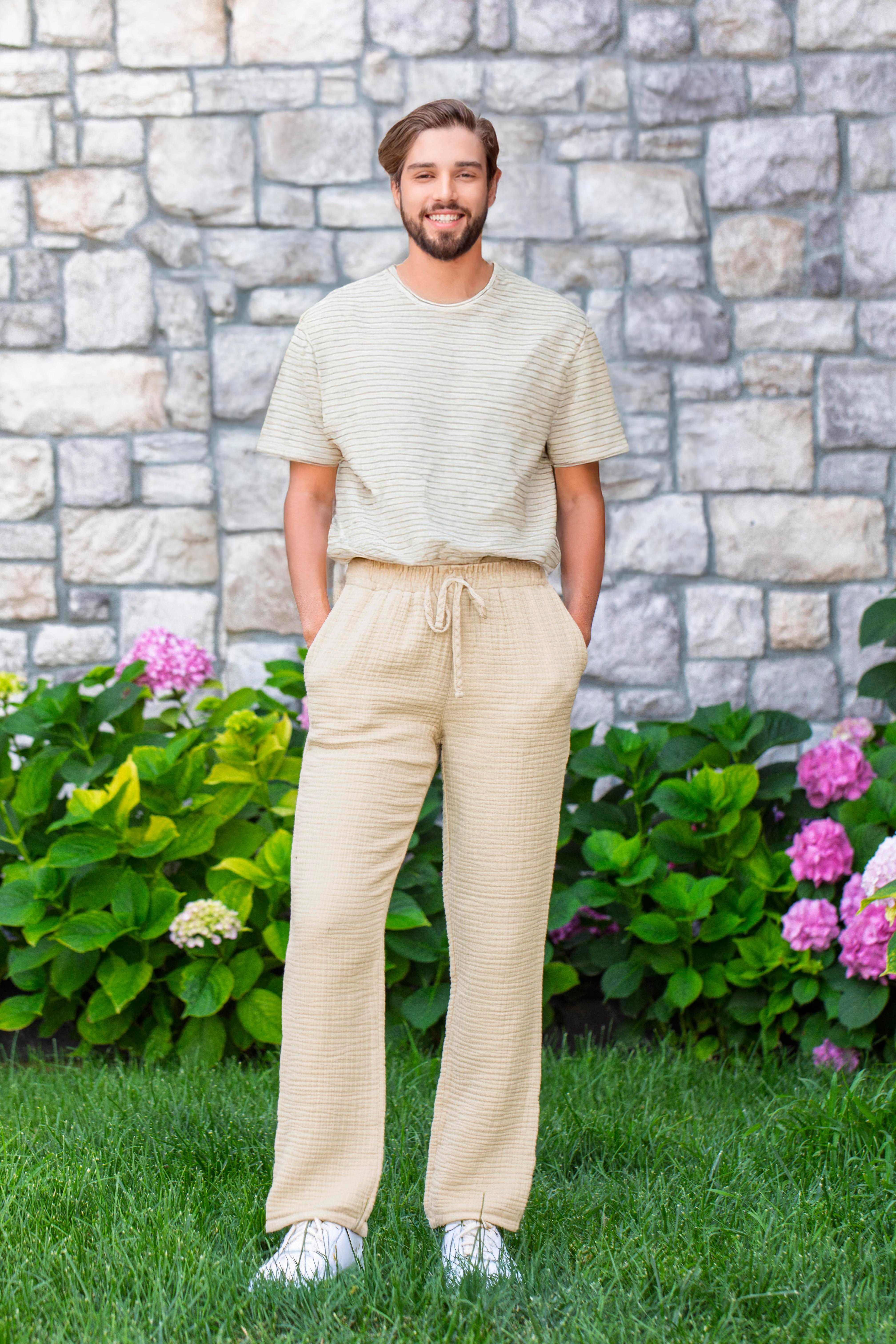 Beli Lastikli Multi Çift Cepli Müslin Erkek Yazlık Pantolon Vizon Vzn