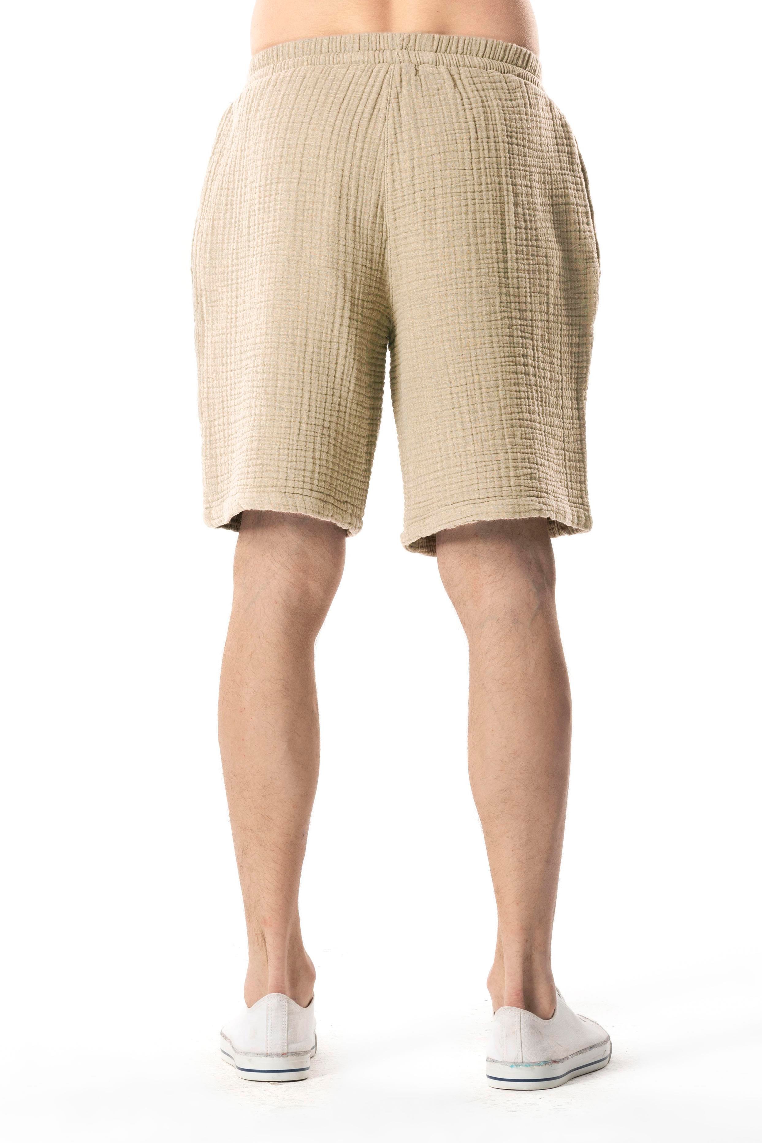 Beli Lastikli Multi Diz Üstü Müslin Erkek Yazlık Şort Vizon Vzn