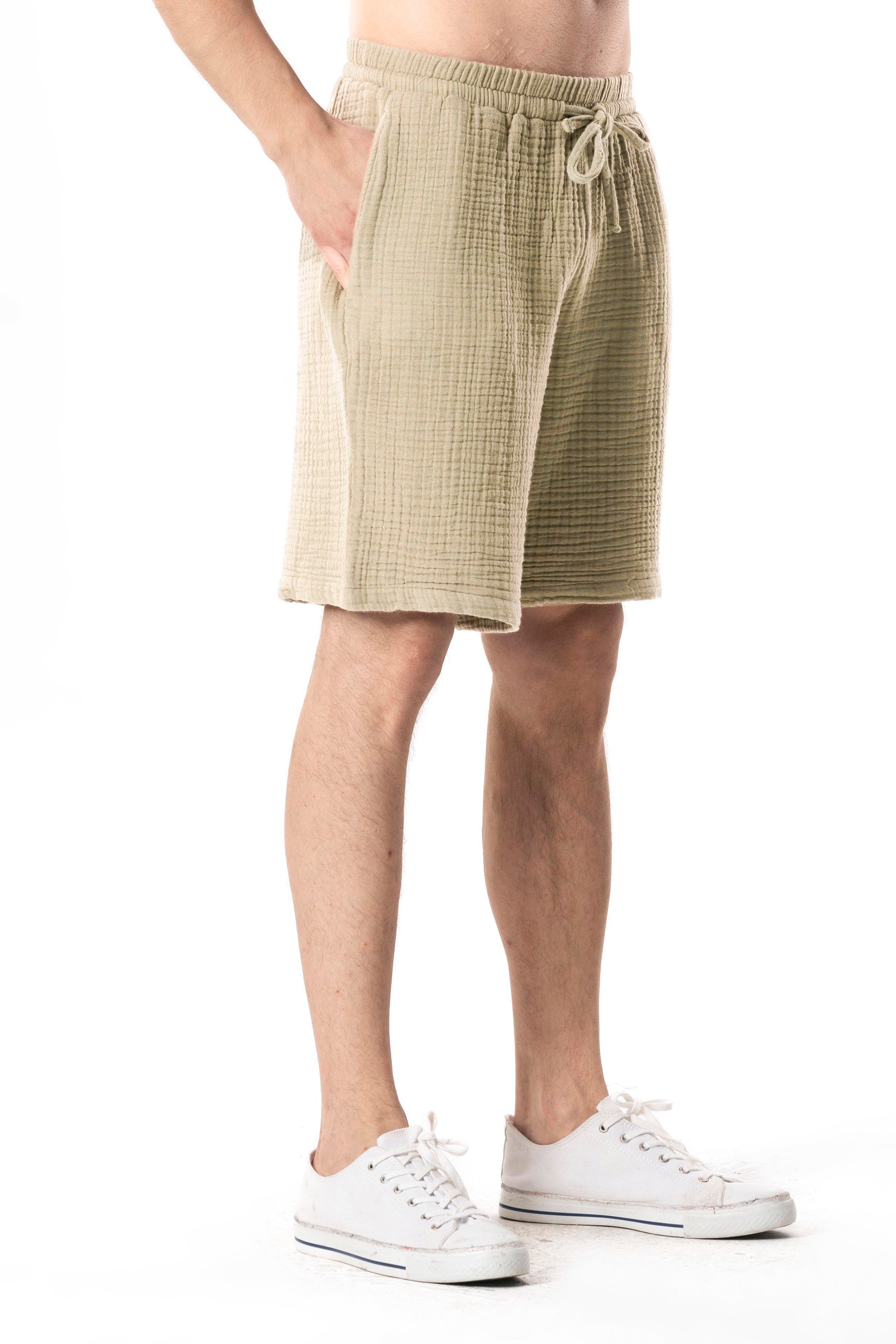 Beli Lastikli Multi Diz Üstü Müslin Erkek Yazlık Şort Vizon Vzn