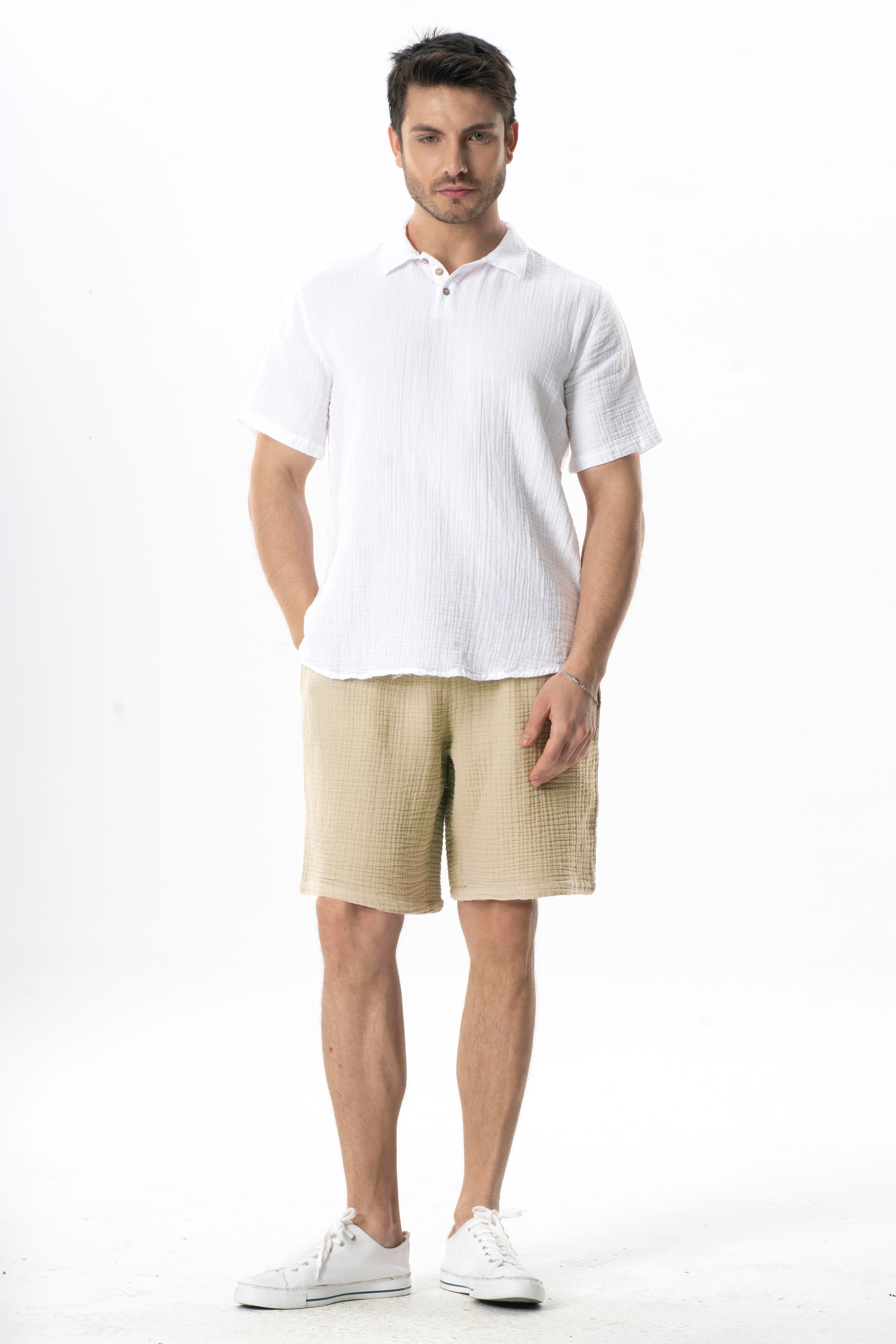 Beli Lastikli Multi Diz Üstü Müslin Erkek Yazlık Şort Vizon Vzn