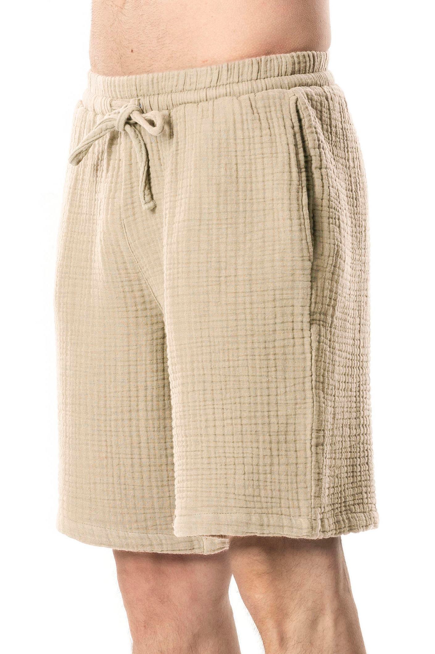 Beli Lastikli Multi Diz Üstü Müslin Erkek Yazlık Şort Vizon Vzn