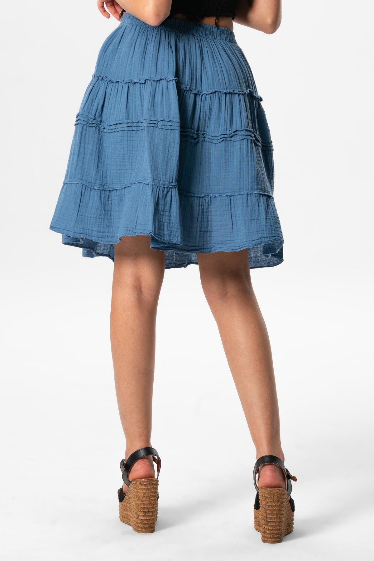 Benan Beli Lastikli Kısa Yazlık Müslin Etek İndigo indg