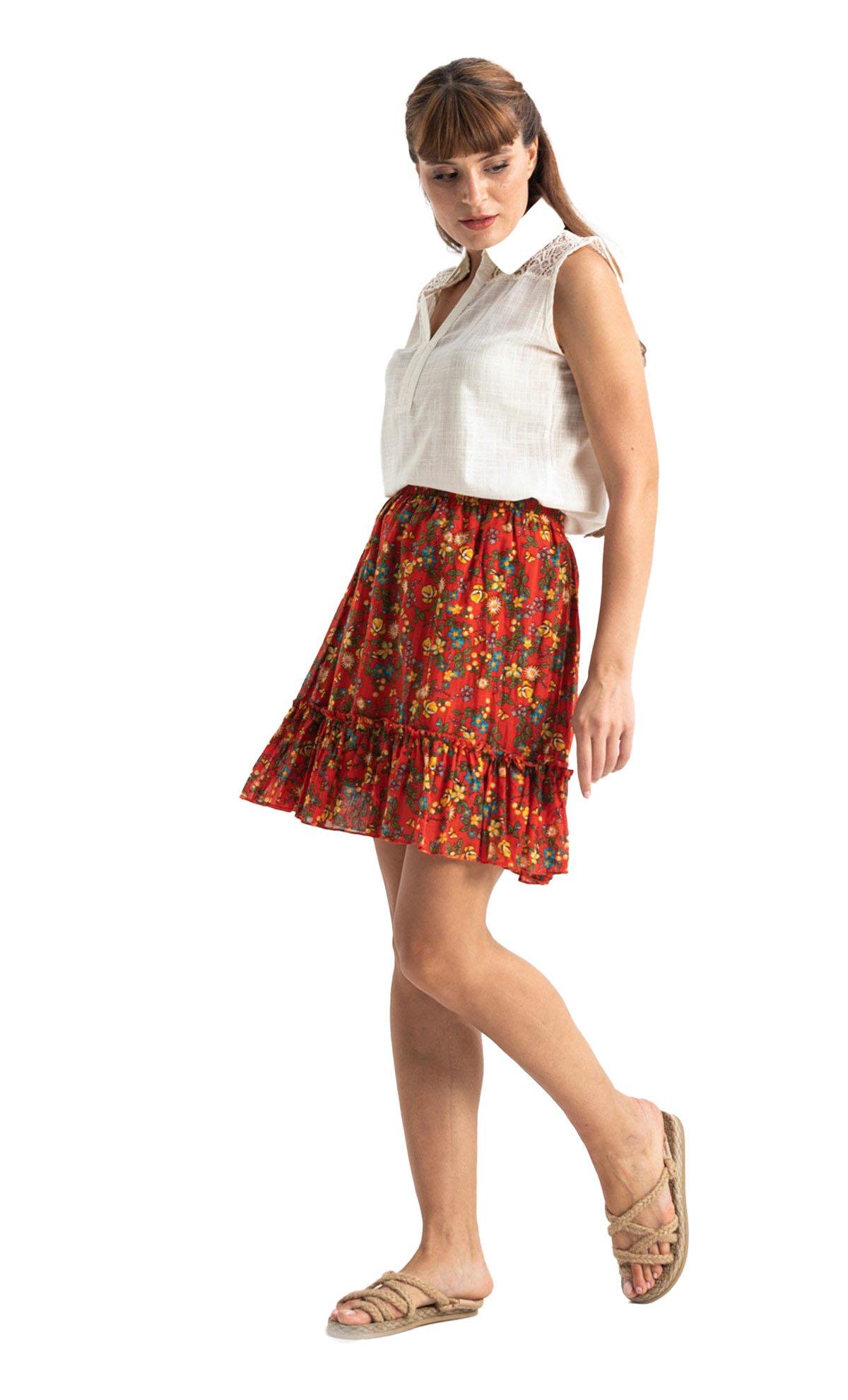 Buse Vual Kısa Etek Tomurcuk Desen Turuncu 6168