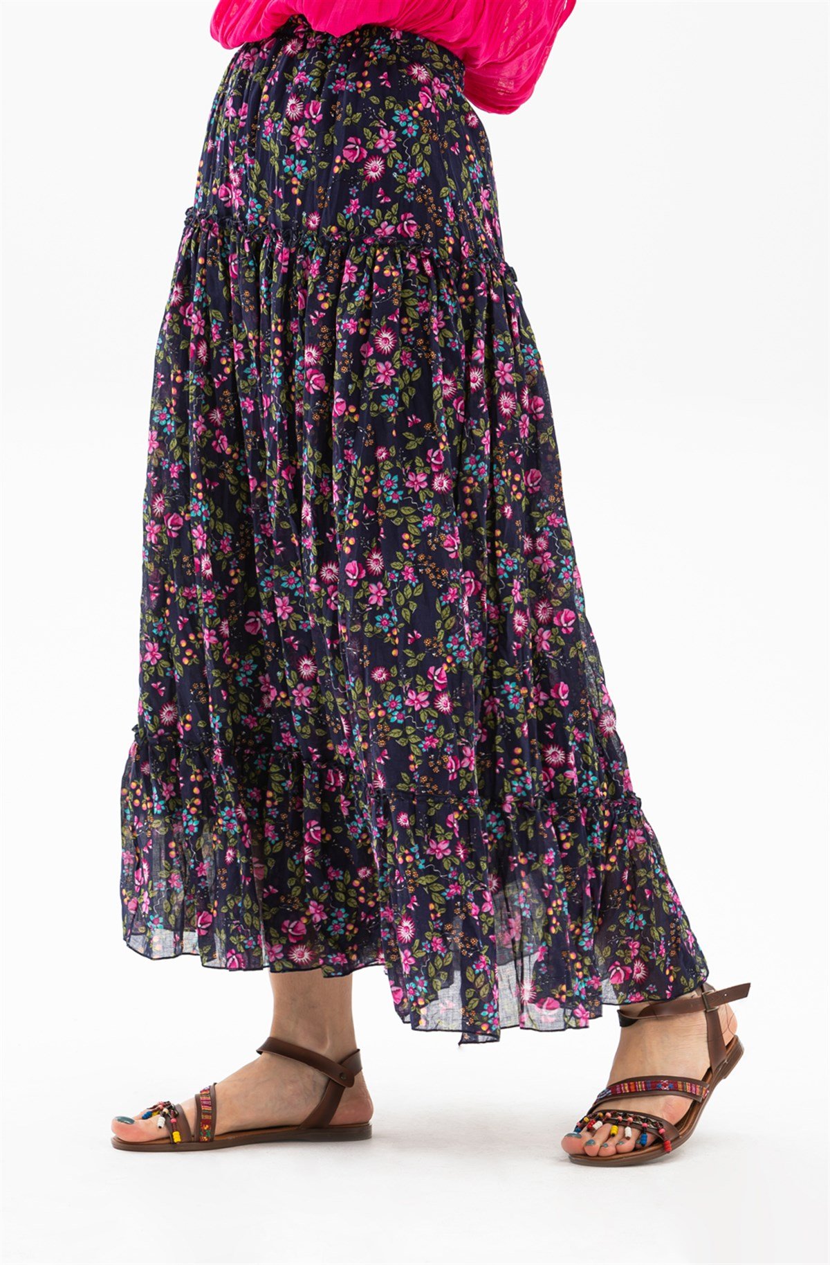 Buse Vual Uzun Etek Tomurcuk Desen Koyu Mor