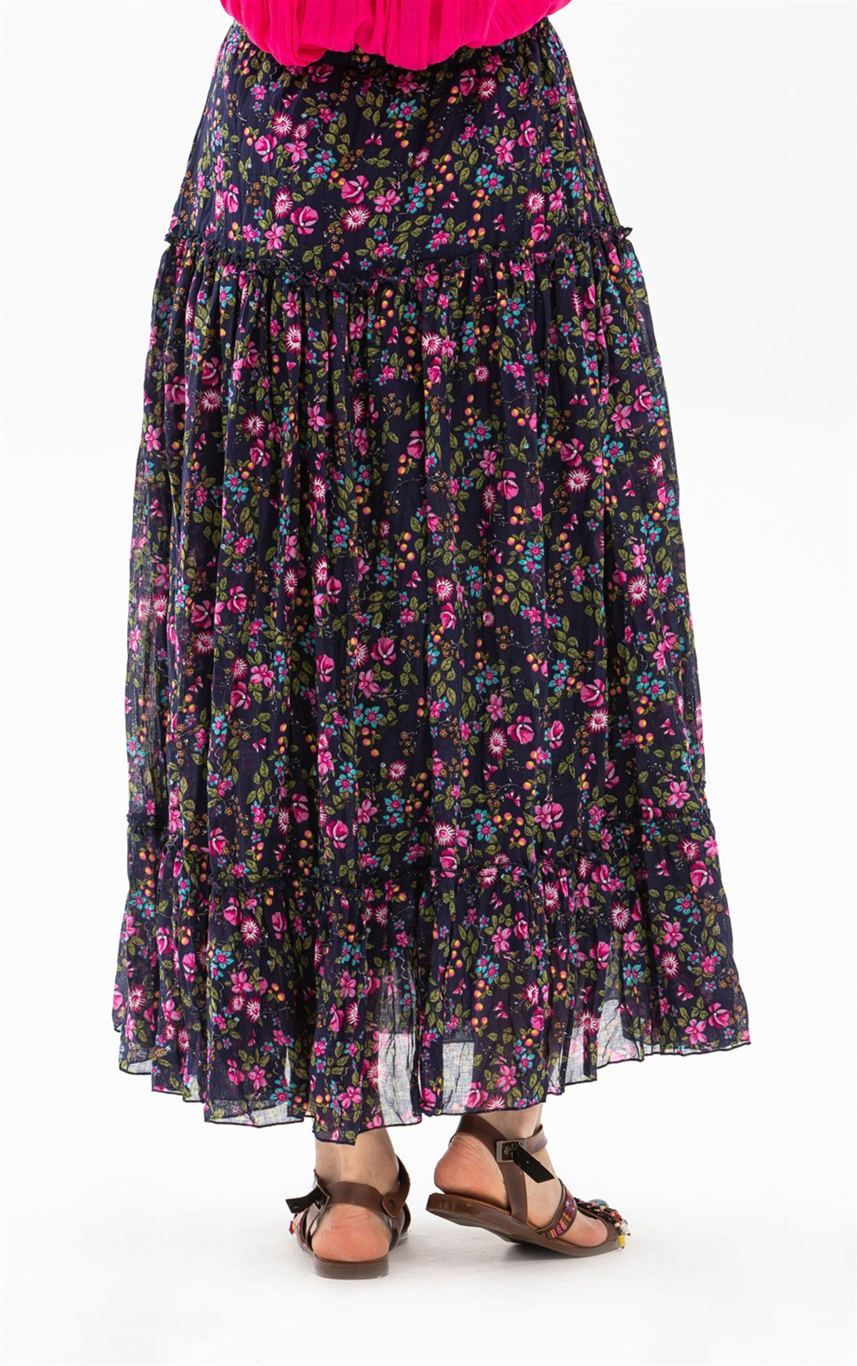 Buse Vual Uzun Etek Tomurcuk Desen Koyu Mor