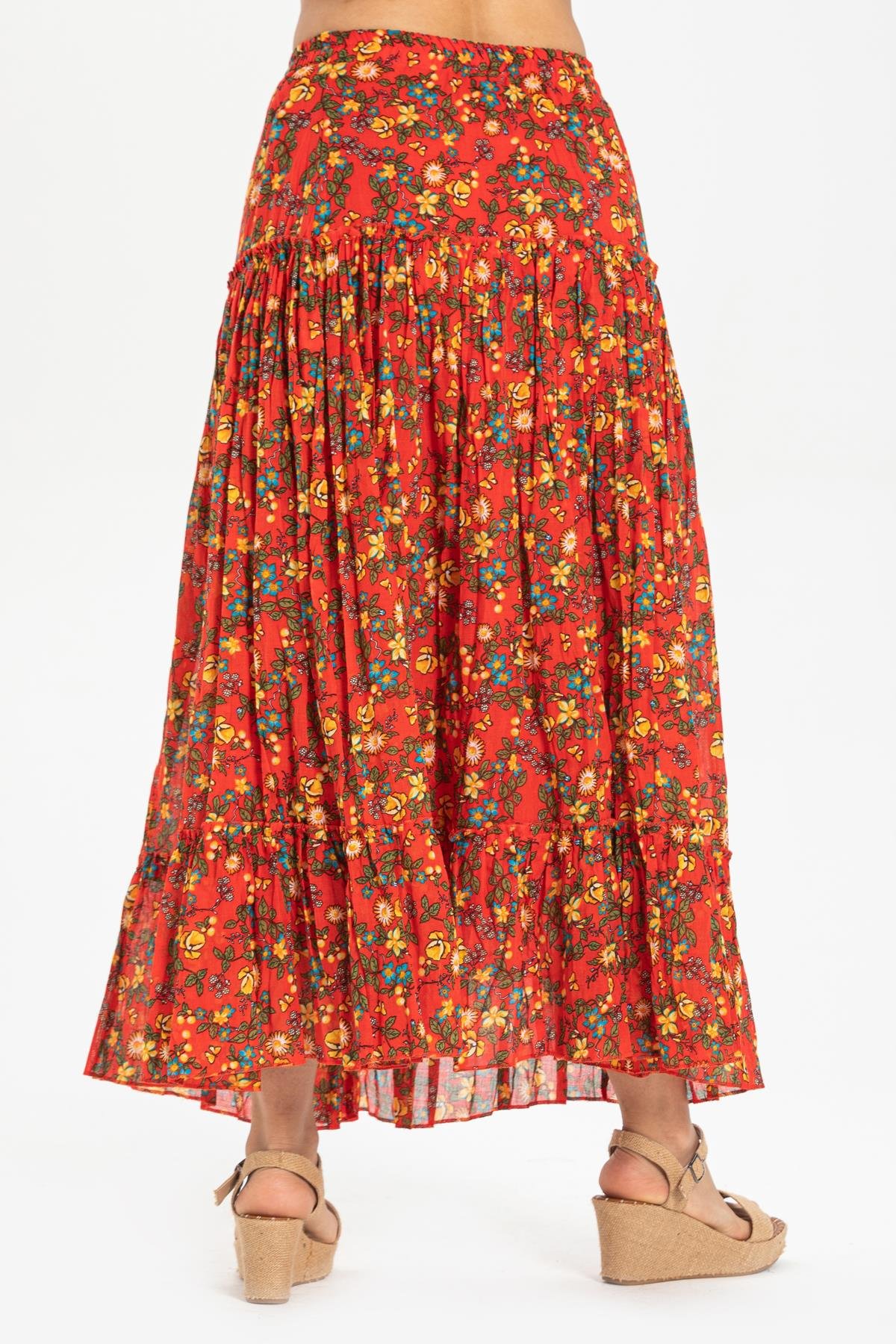 Buse Vual Uzun Etek Tomurcuk Desen Turuncu 6168