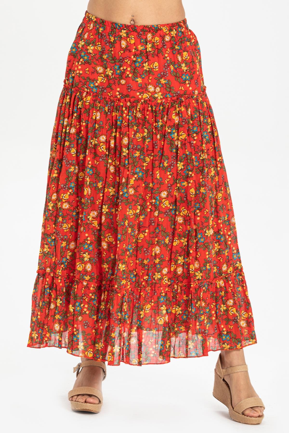 Buse Vual Uzun Etek Tomurcuk Desen Turuncu 6168