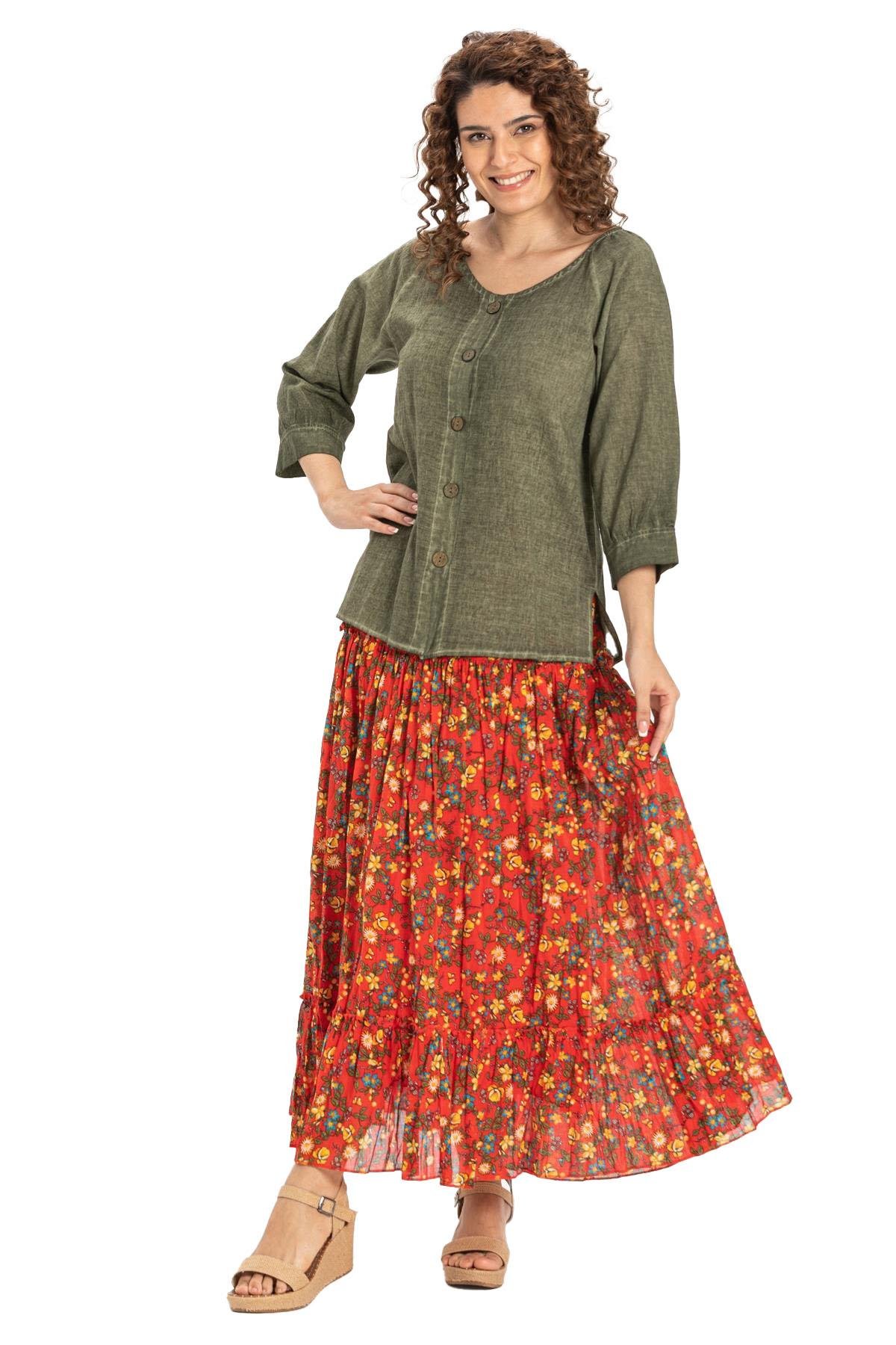 Buse Vual Uzun Etek Tomurcuk Desen Turuncu 6168