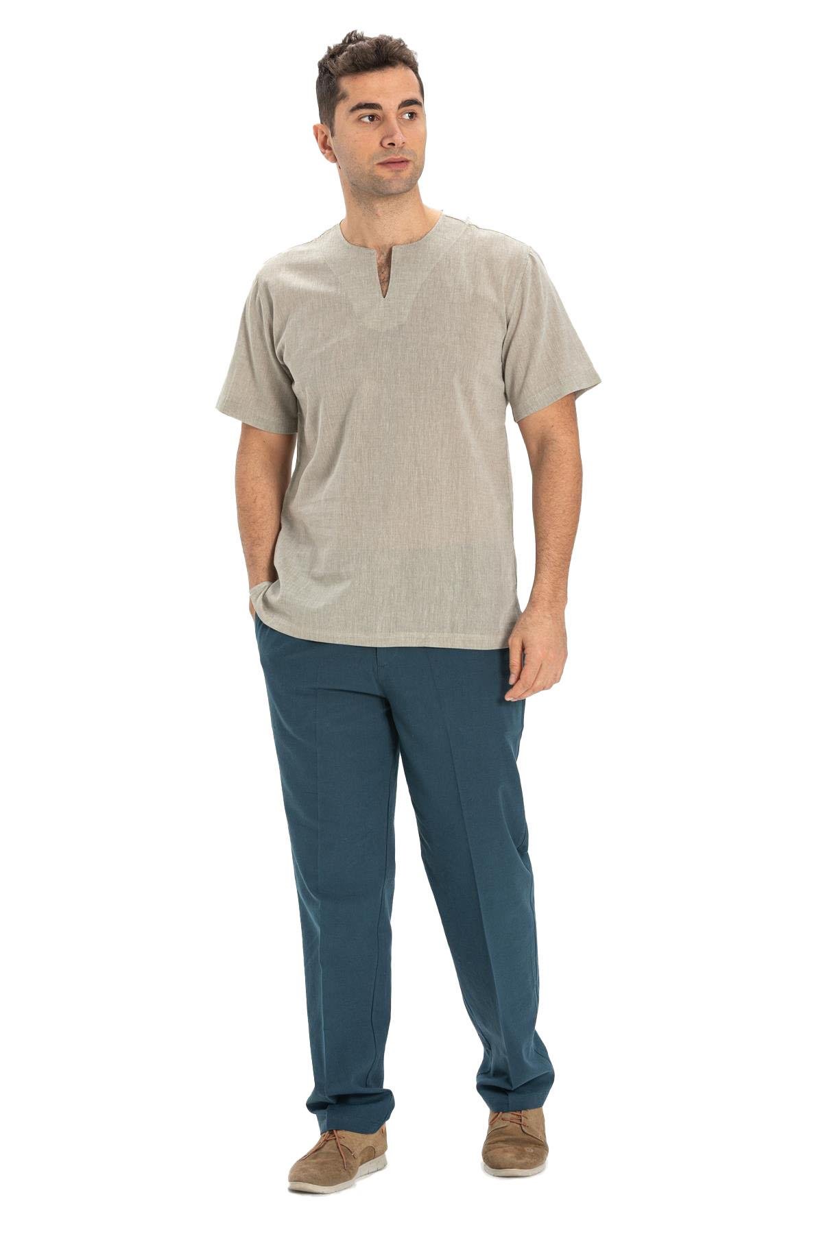 Büyük Beden Kısa Kol Şile Bezi Bisiklet Yaka Erkek Tshirt Taş 3031