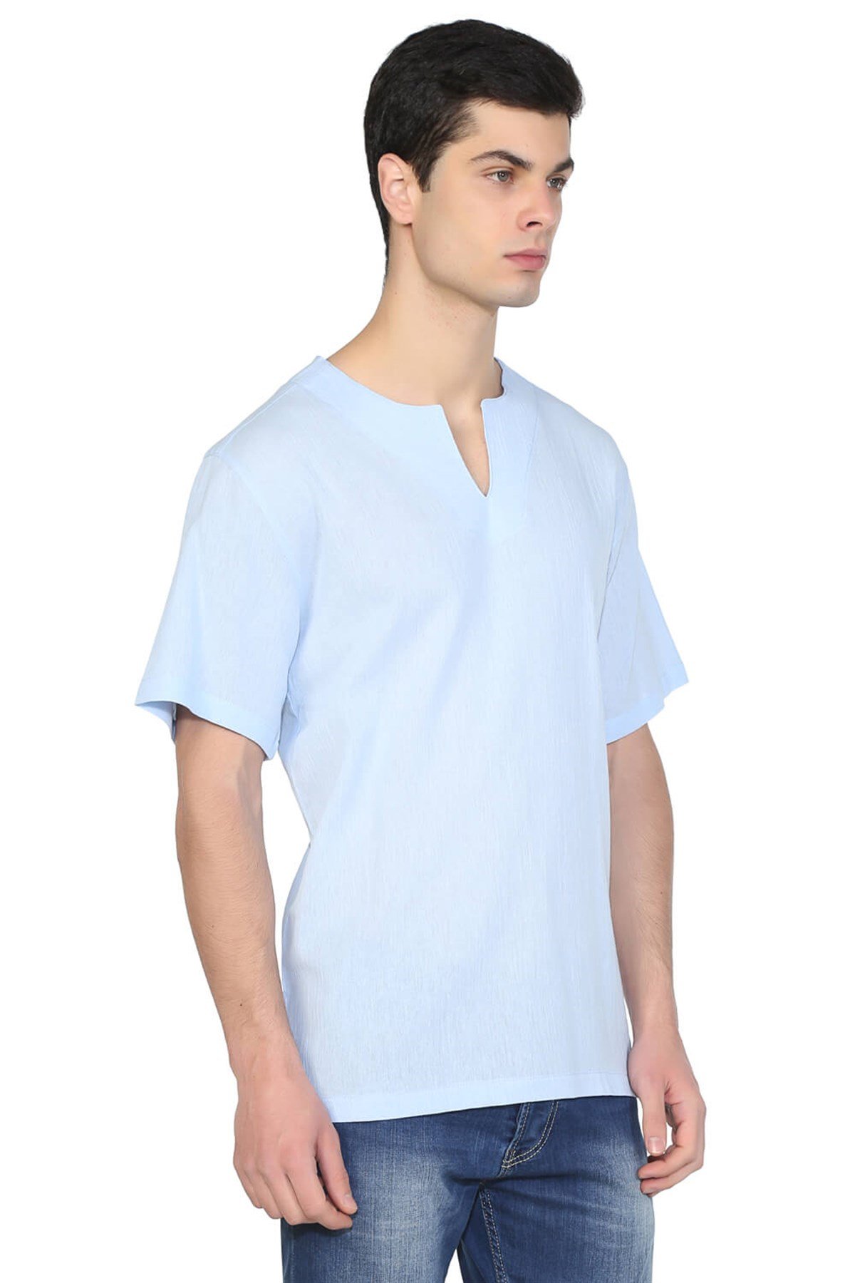 Büyük Beden Kısa Kol Şile Bezi Bisiklet Yaka Erkek Tshirt Buz Mavi