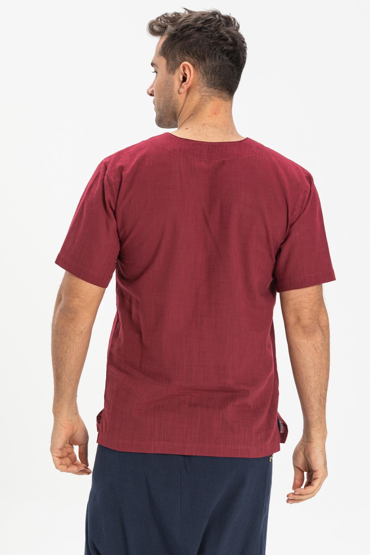 Büyük Beden Kısa Kol Şile Bezi Bisiklet Yaka Erkek Tshirt Koyu Bordo 3068