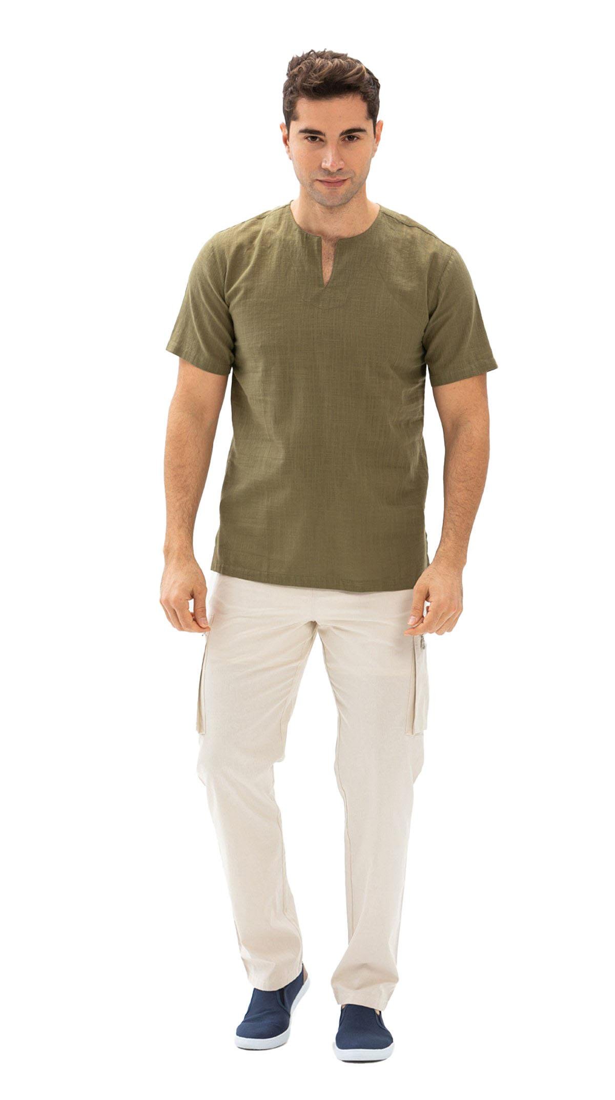 Büyük Beden Kısa Kol Şile Bezi Bisiklet Yaka Erkek Tshirt Haki 3049