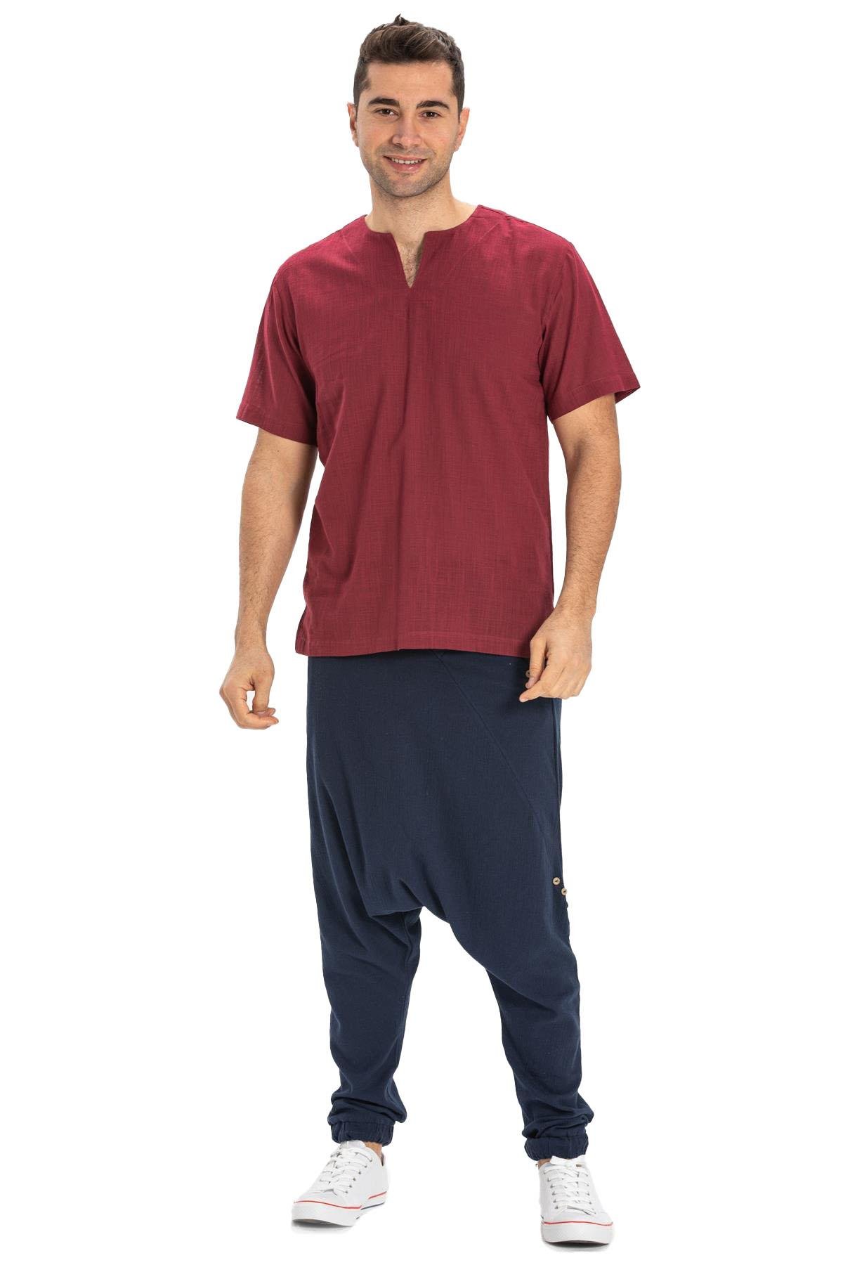 Büyük Beden Kısa Kol Şile Bezi Bisiklet Yaka Erkek Tshirt Koyu Bordo 3068