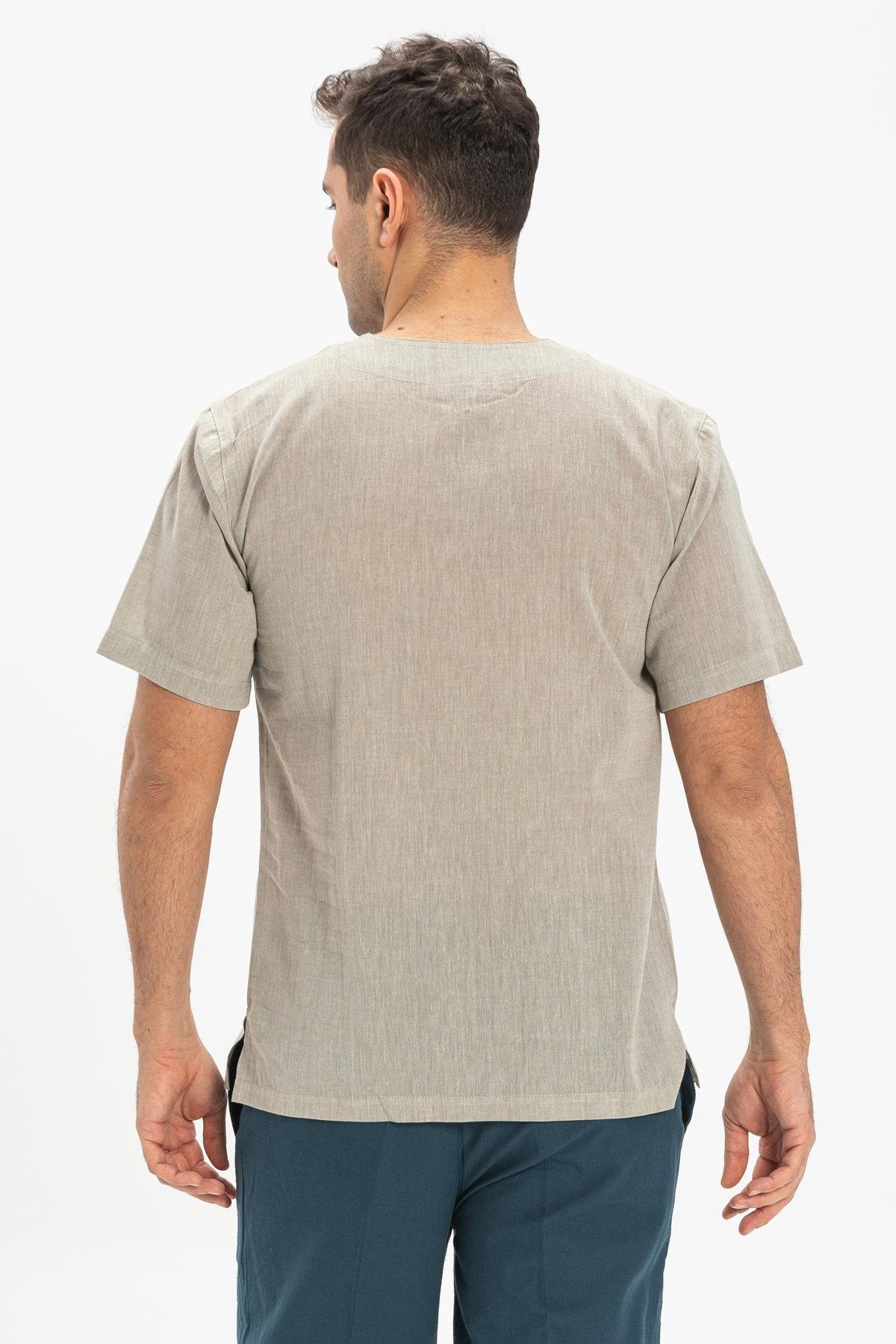 Büyük Beden Kısa Kol Şile Bezi Bisiklet Yaka Erkek Tshirt Taş 3031