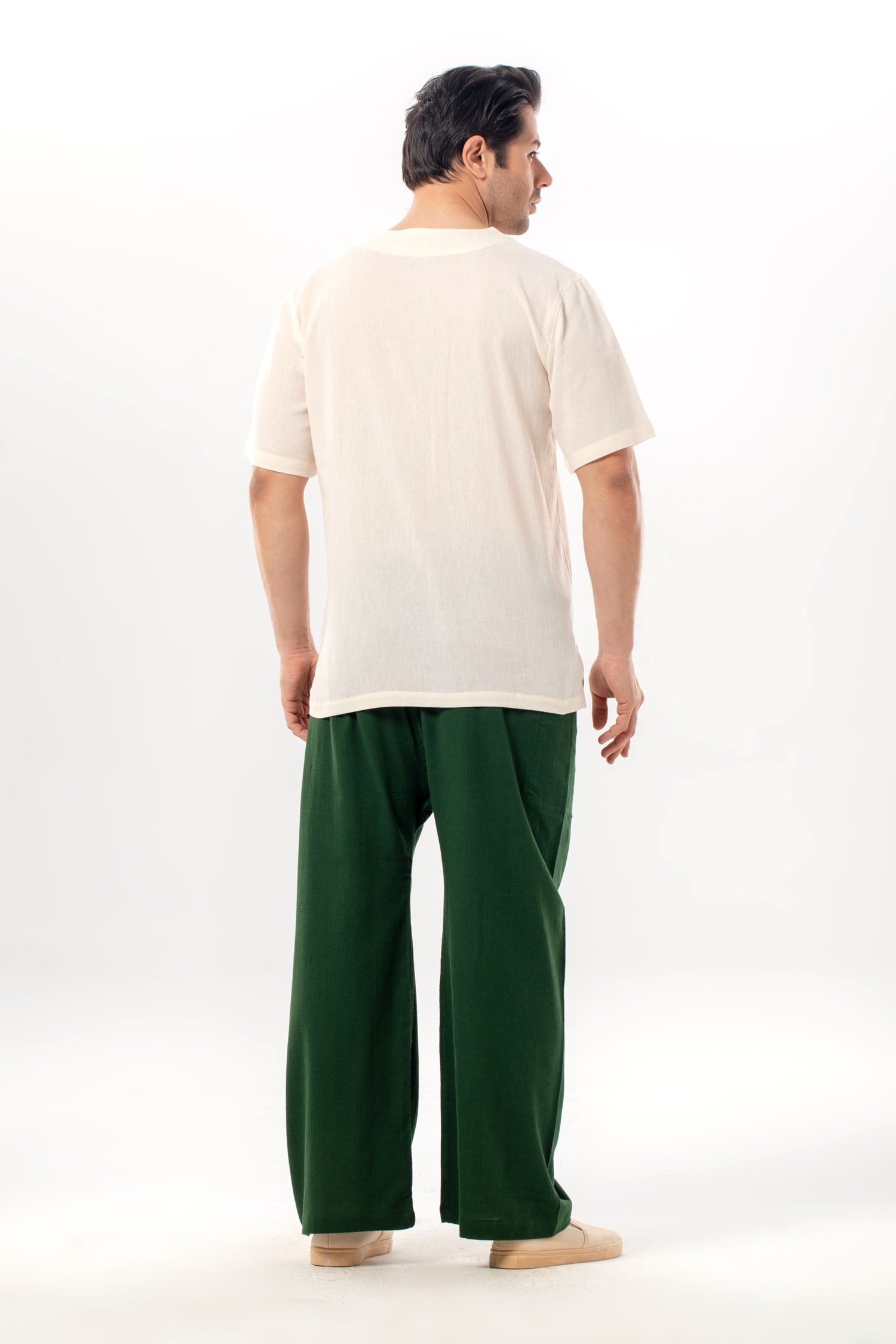 Büyük Beden Kısa Kol Şile Bezi Bisiklet Yaka Erkek Yazlık Tshirt Krem 3002