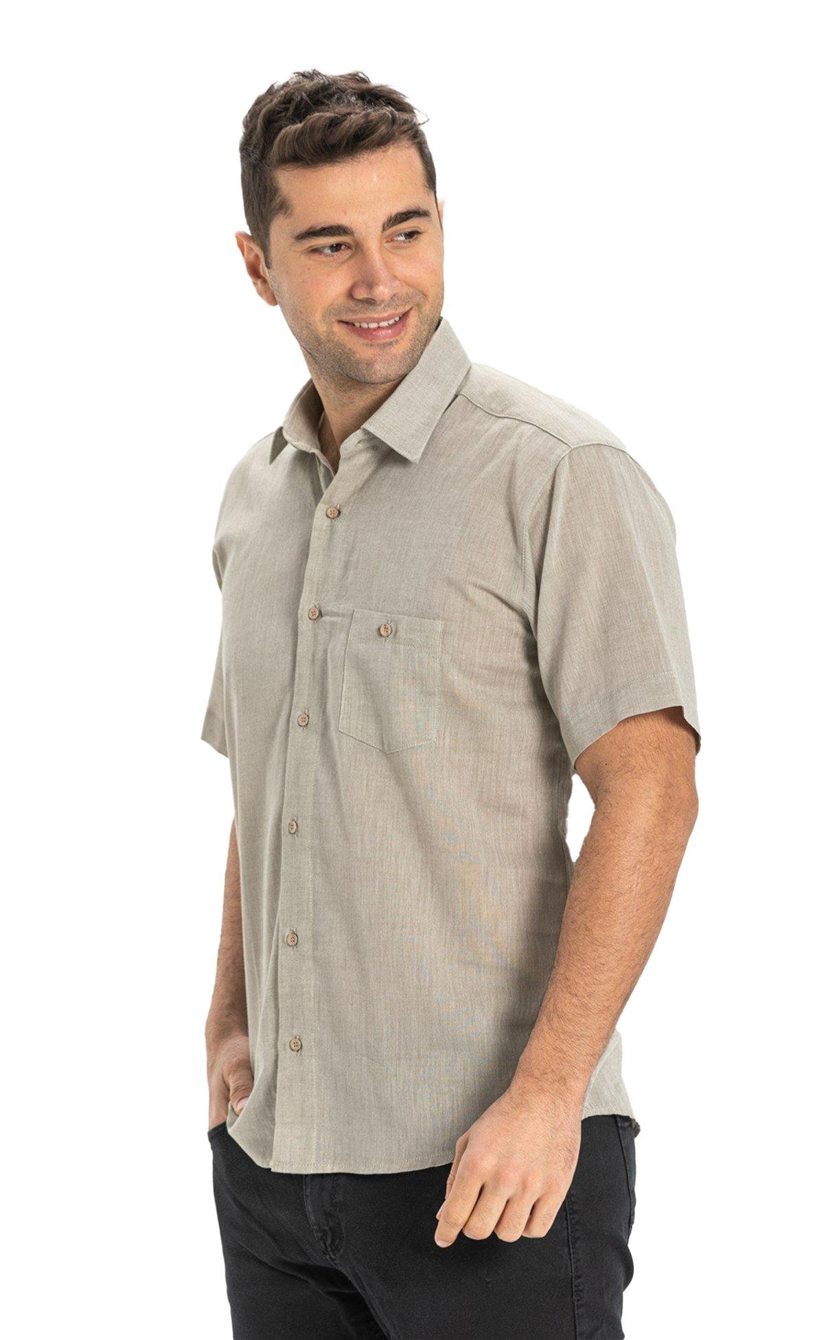 Büyük Beden Kısa Kol Şile Bezi Tek Cepli Erkek Gömlek Taş 3031