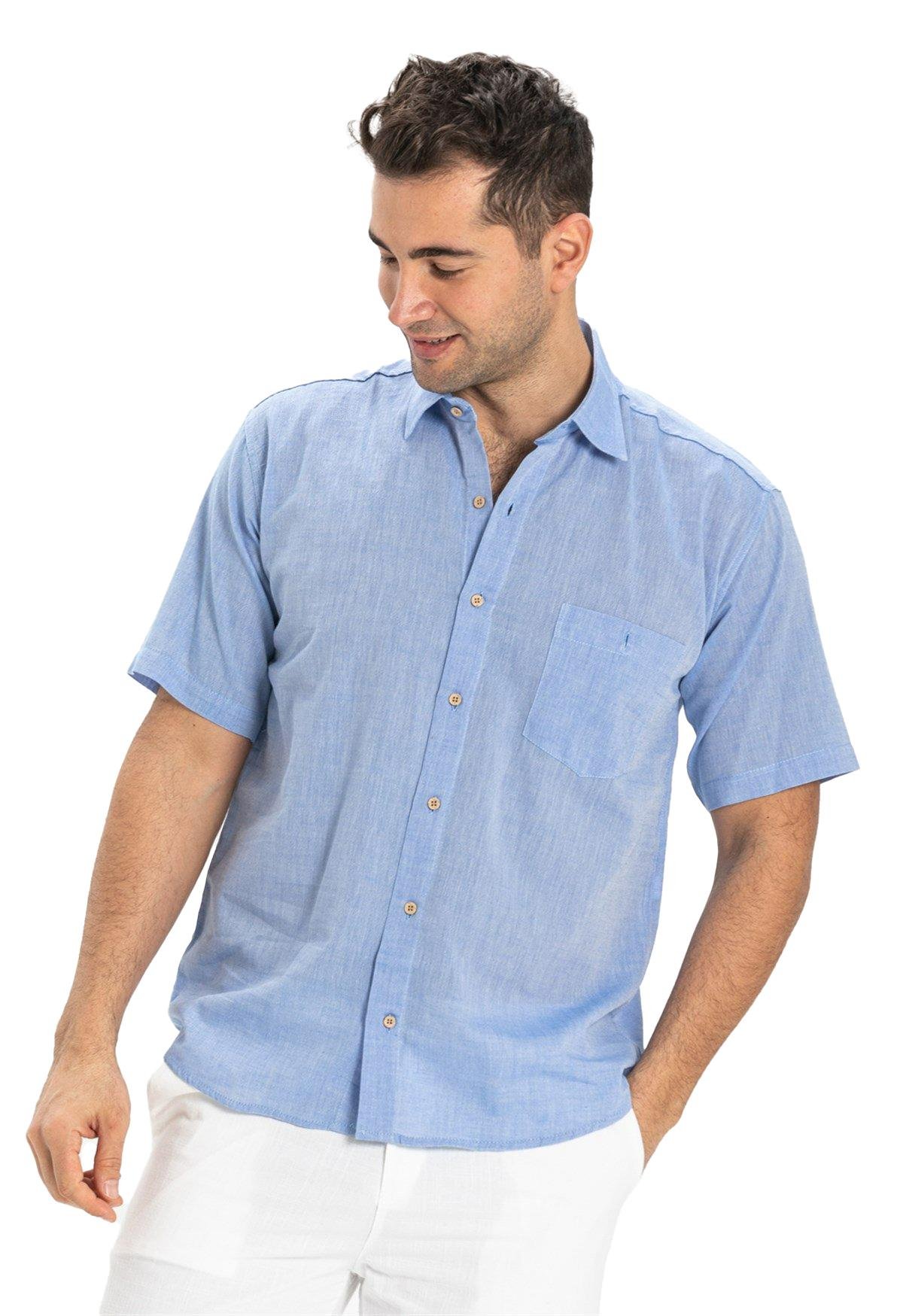 Büyük Beden Kısa Kol Şile Bezi Tek Cepli Erkek Gömlek Mavi 3032