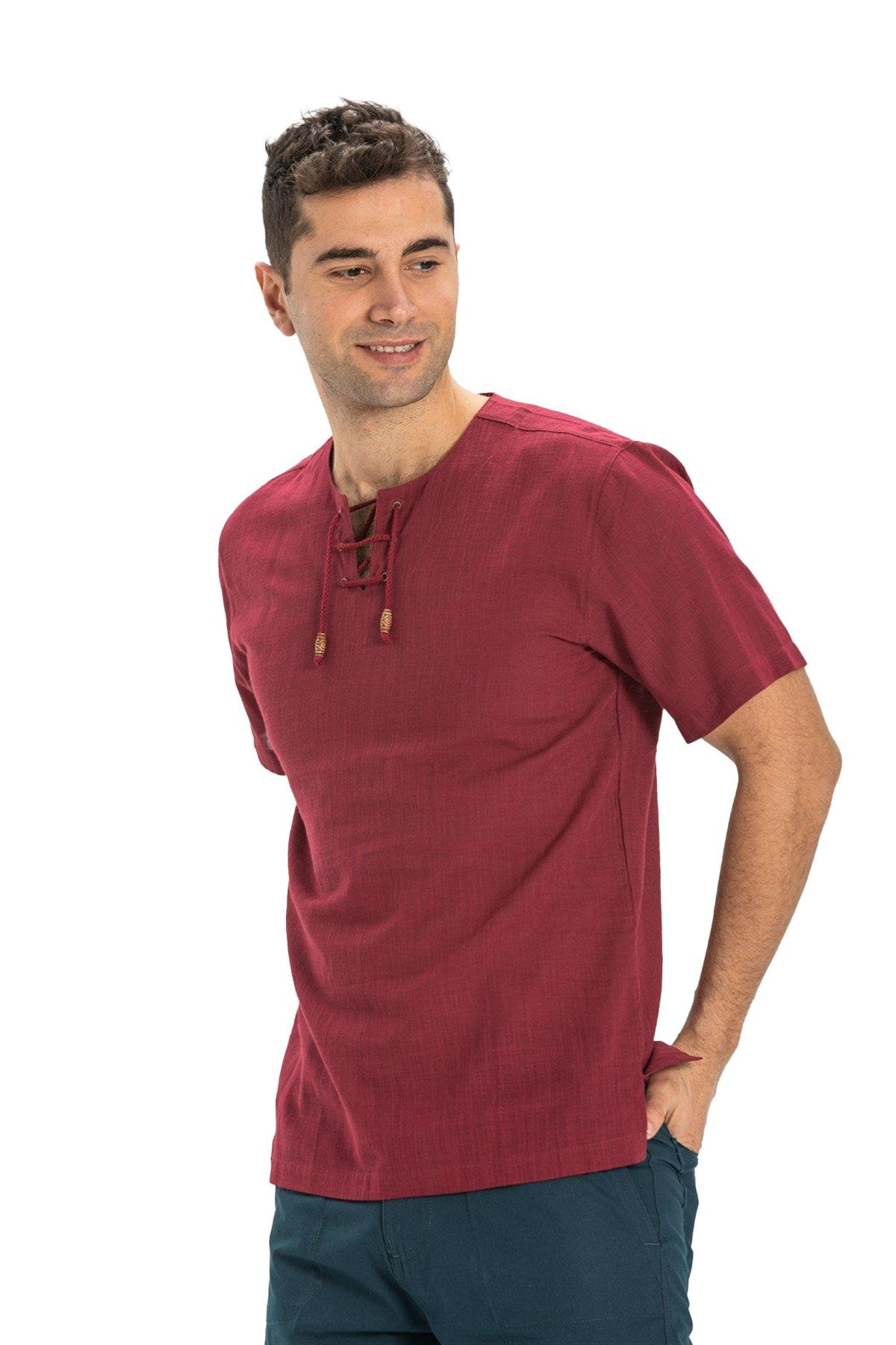 Büyük Beden Kısa Kol Şile Bezi Zımbalı Erkek Tshirt Koyu Bordo 3068