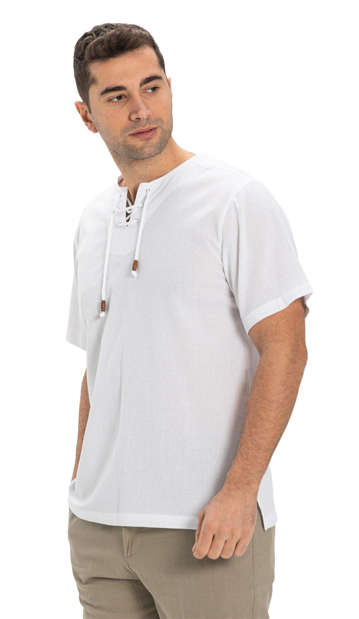 Büyük Beden Kısa Kol Şile Bezi Zımbalı Erkek Tshirt Beyaz 3001