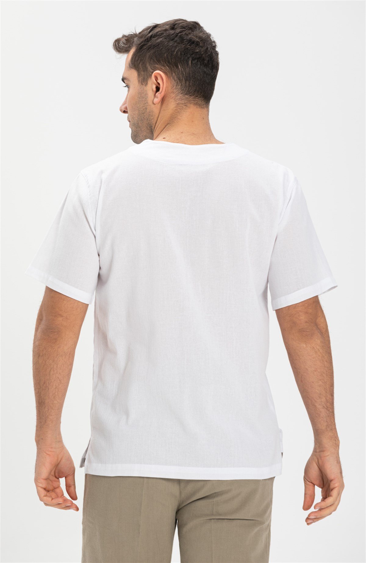 Büyük Beden Kısa Kol Şile Bezi Zımbalı Erkek Tshirt Beyaz 3001