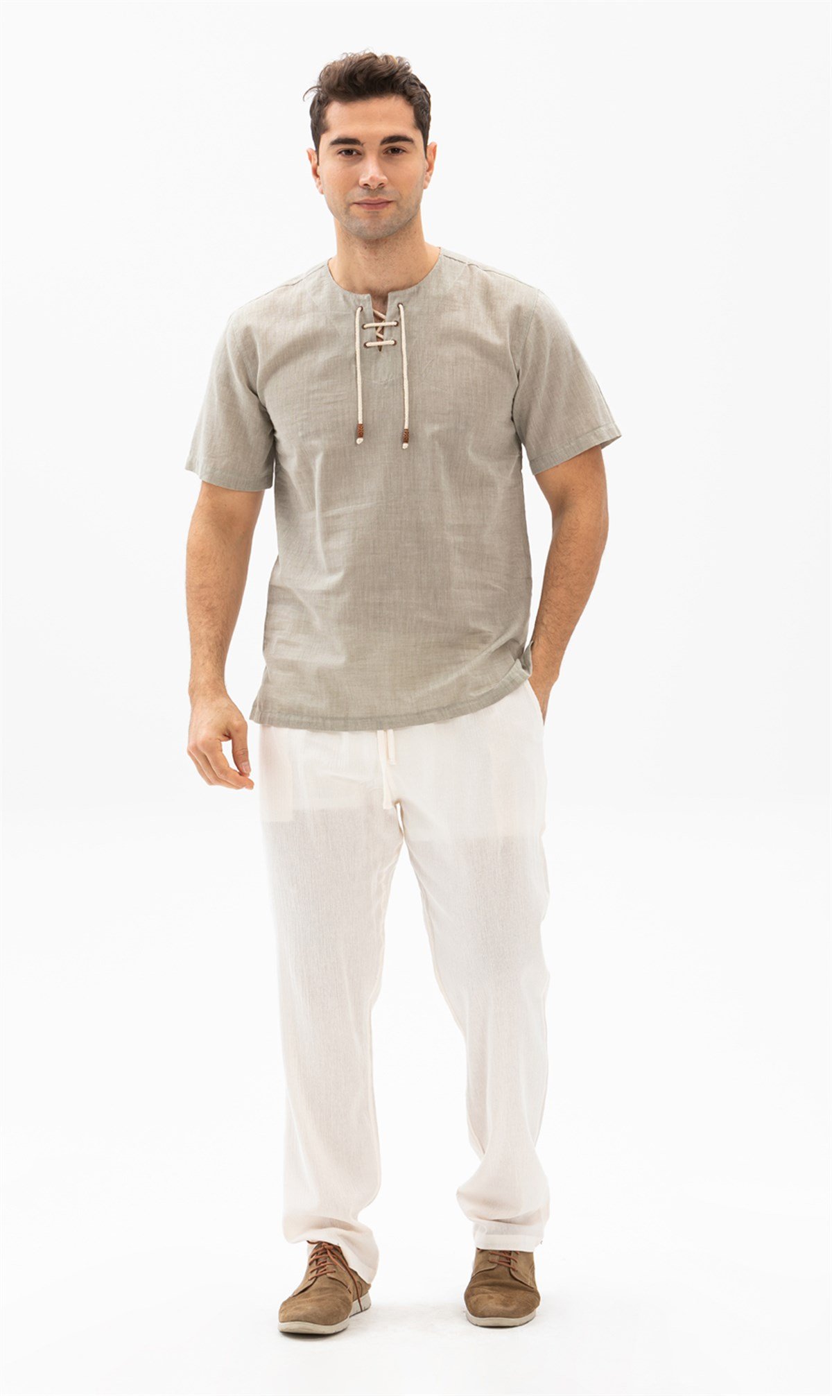 Büyük Beden Kısa Kol Şile Bezi Zımbalı Erkek Tshirt Taş