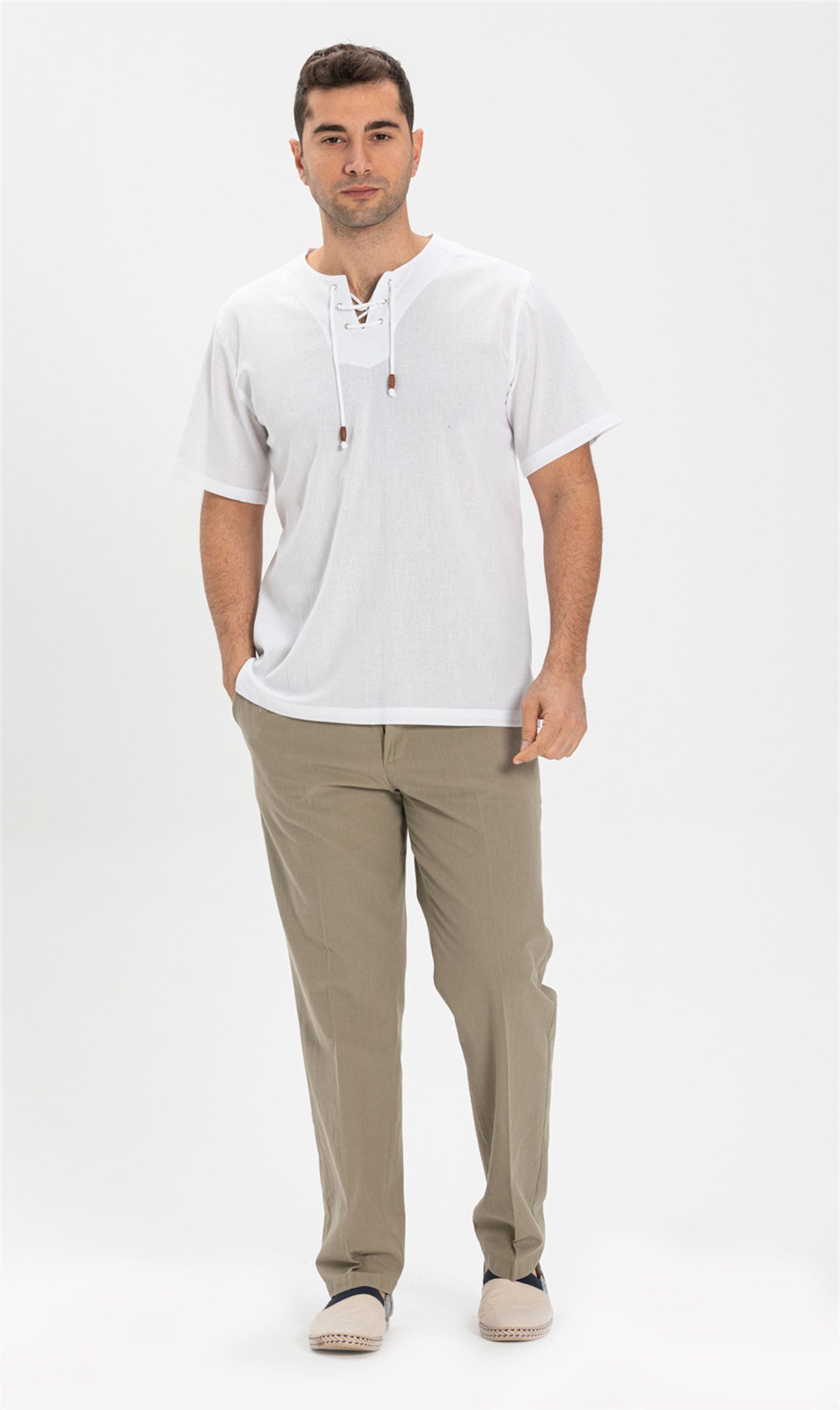 Büyük Beden Kısa Kol Şile Bezi Zımbalı Erkek Tshirt Beyaz 3001