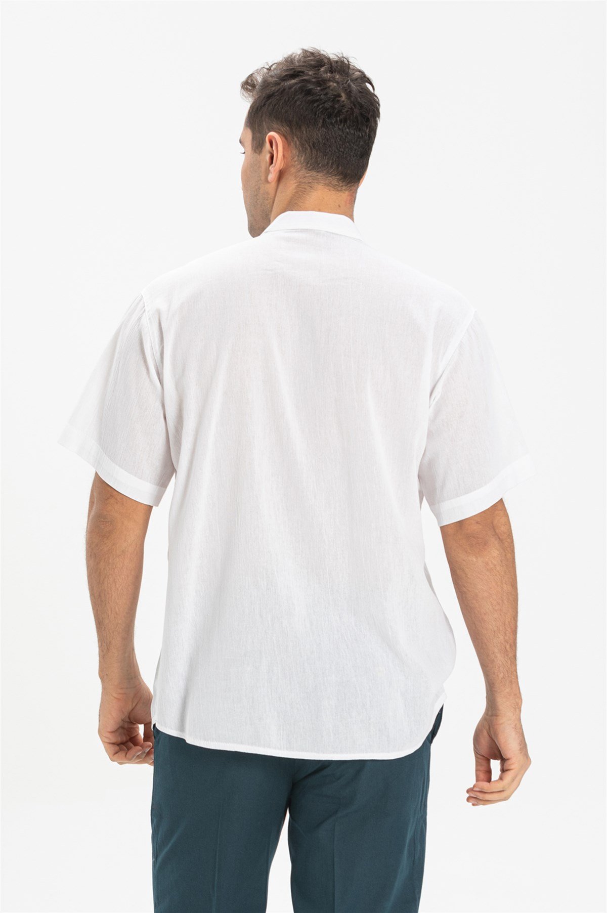 Büyük Beden Şile Bezi Kısa Kol Hakim Yaka Erkek Tshirt Beyaz 3001