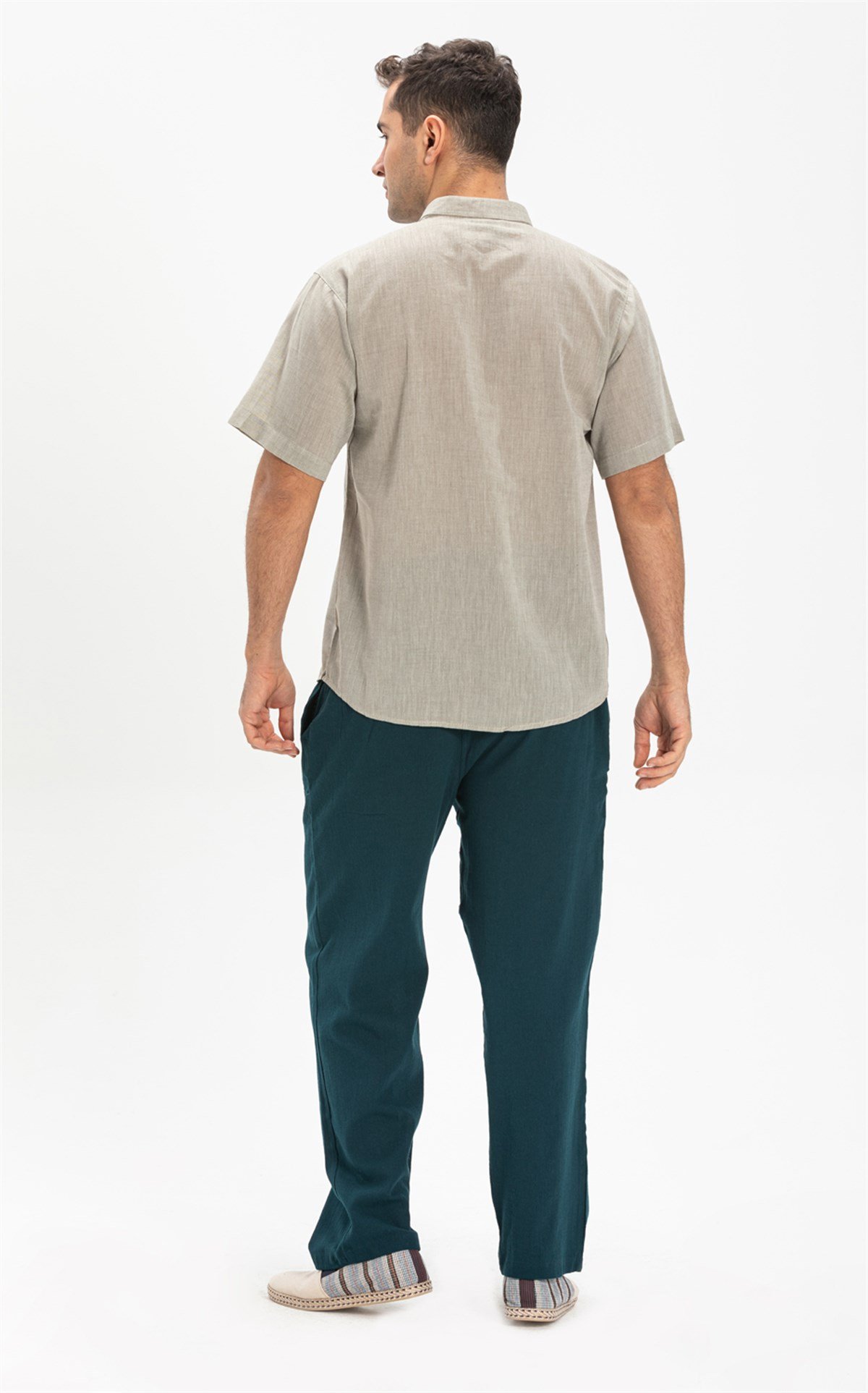 Büyük Beden Şile Bezi Kısa Kol Hakim Yaka Erkek Tshirt Taş 3031