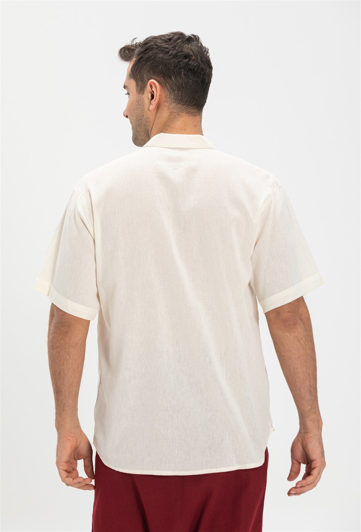 Büyük Beden Şile Bezi Kısa Kol Hakim Yaka Erkek Tshirt Krem 3002