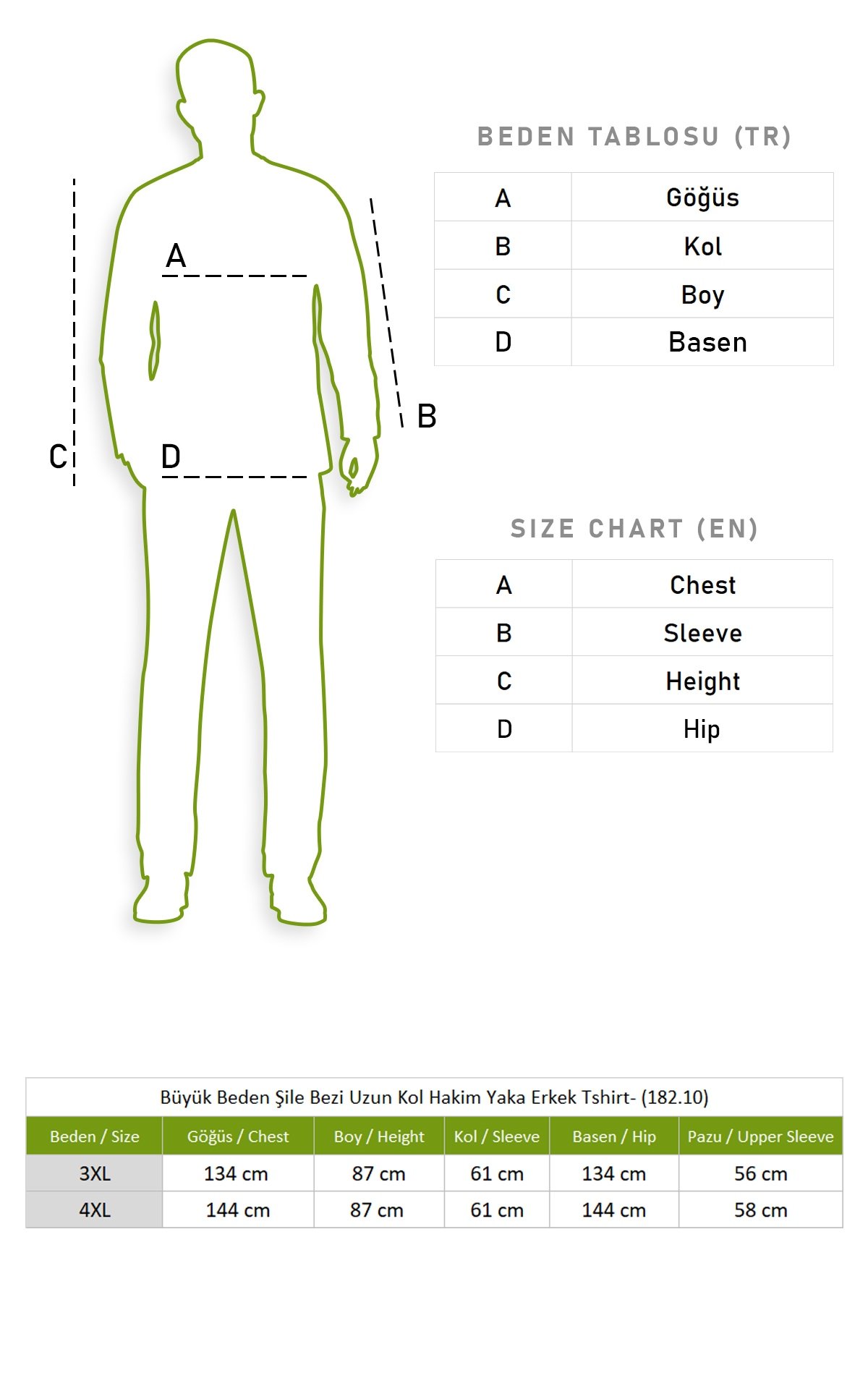 Büyük Beden Şile Bezi Uzun Kol Hakim Yaka Erkek Tshirt Krem 3002