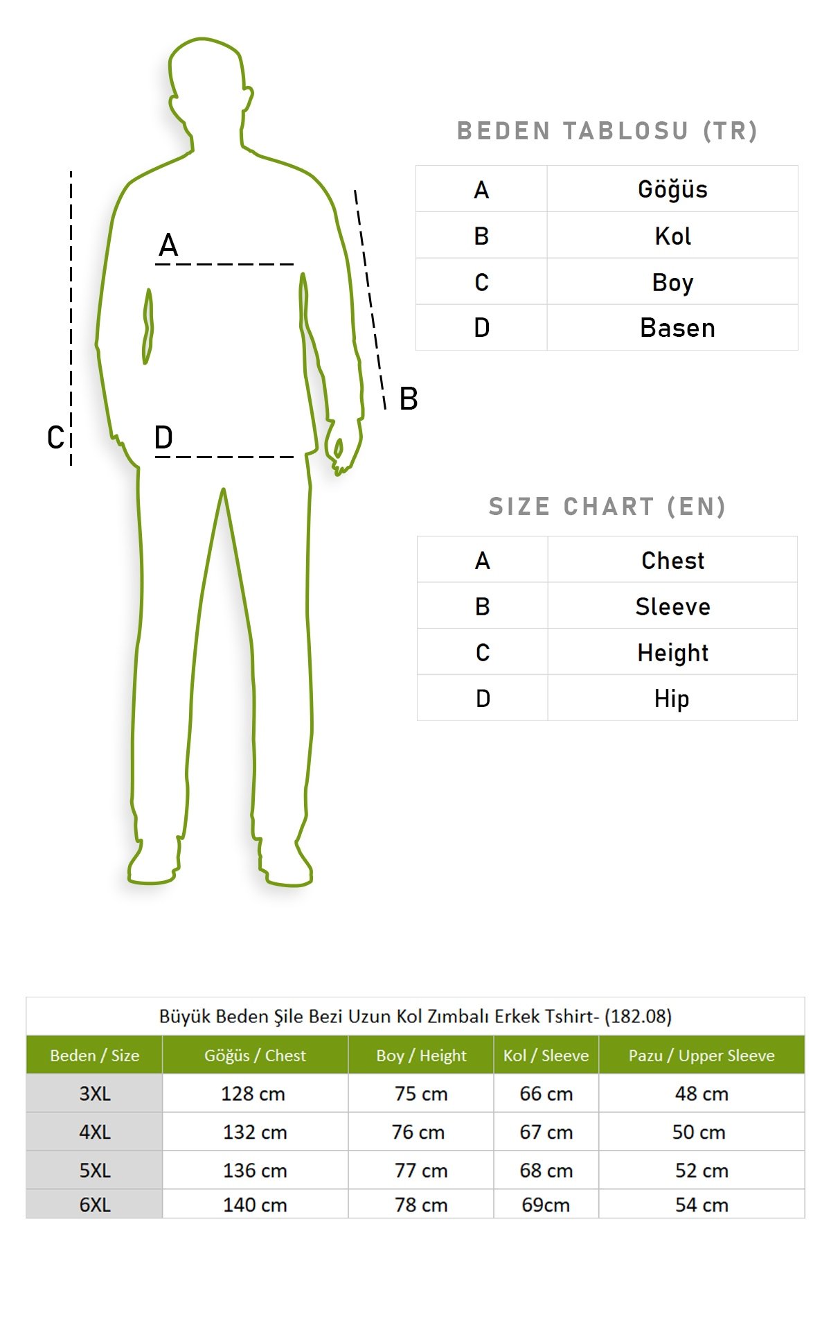 Büyük Beden Şile Bezi Uzun Kol Zımbalı Erkek Tshirt Beyaz 3001