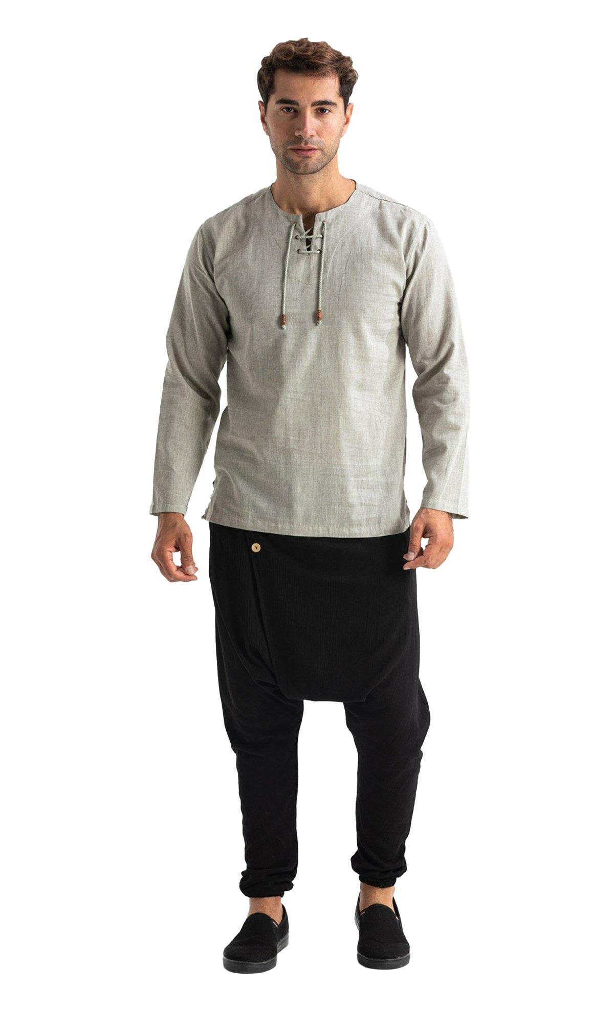 Büyük Beden Şile Bezi Uzun Kol Zımbalı Erkek Tshirt Taş 3031