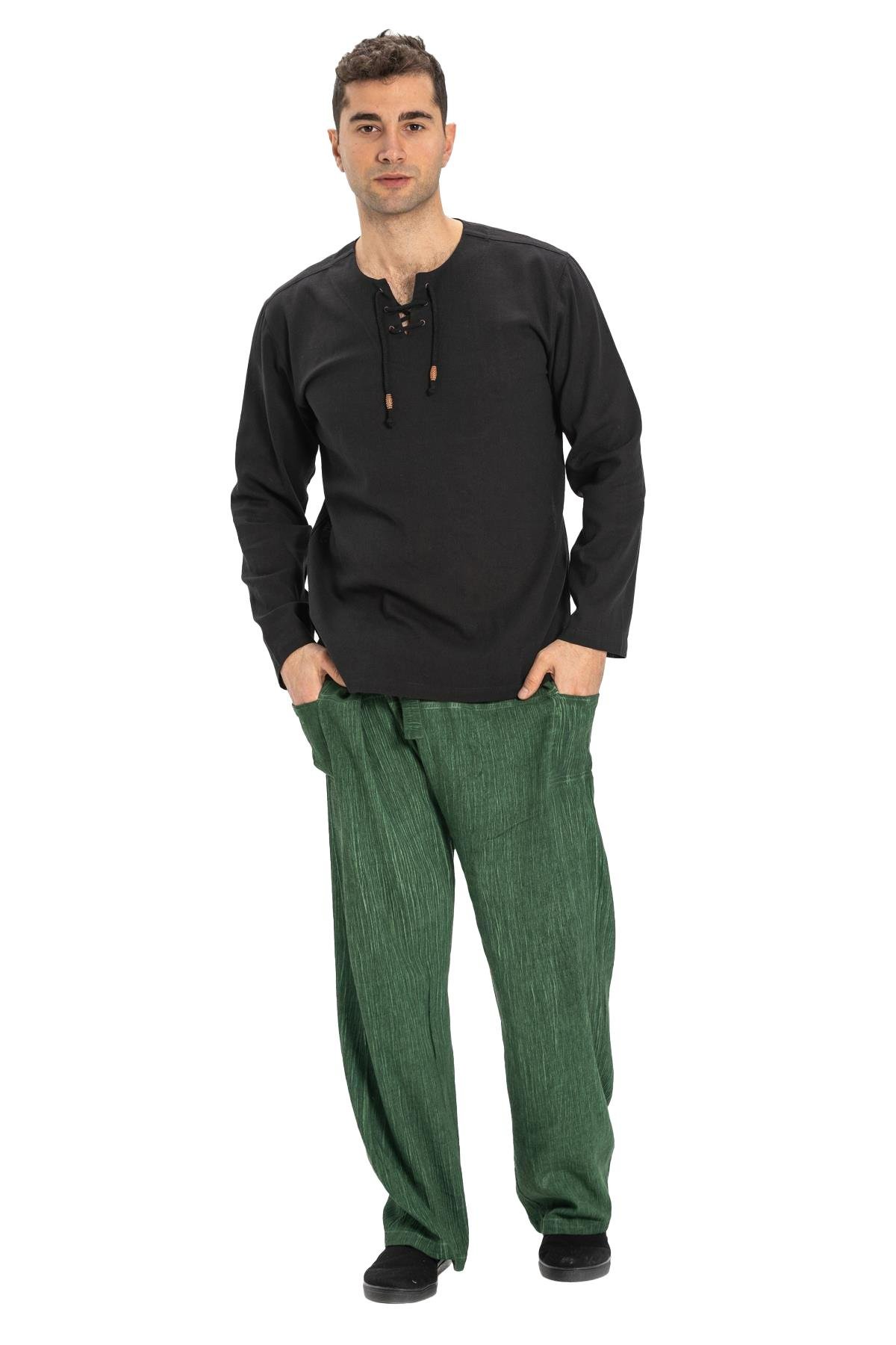 Büyük Beden Şile Bezi Uzun Kol Zımbalı Erkek Tshirt Siyah 3003